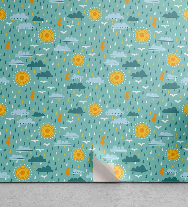 Abakuhaus Vinyltapete selbstklebendes Wohnzimmer Küchenakzent, Wolken Sonne Regen Donner Bolzen