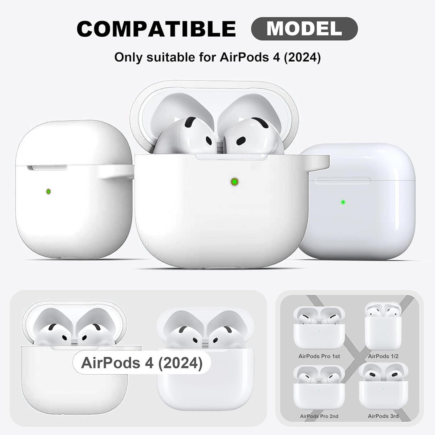 CoolGadget Kopfhörer-Schutzhülle Basic Silikon Hülle für AirPods 4 Schutzhülle mit Karabiner, Soft Touch Case, stoßfest, rutschfest, 360° Schutz, kabellos ladbar