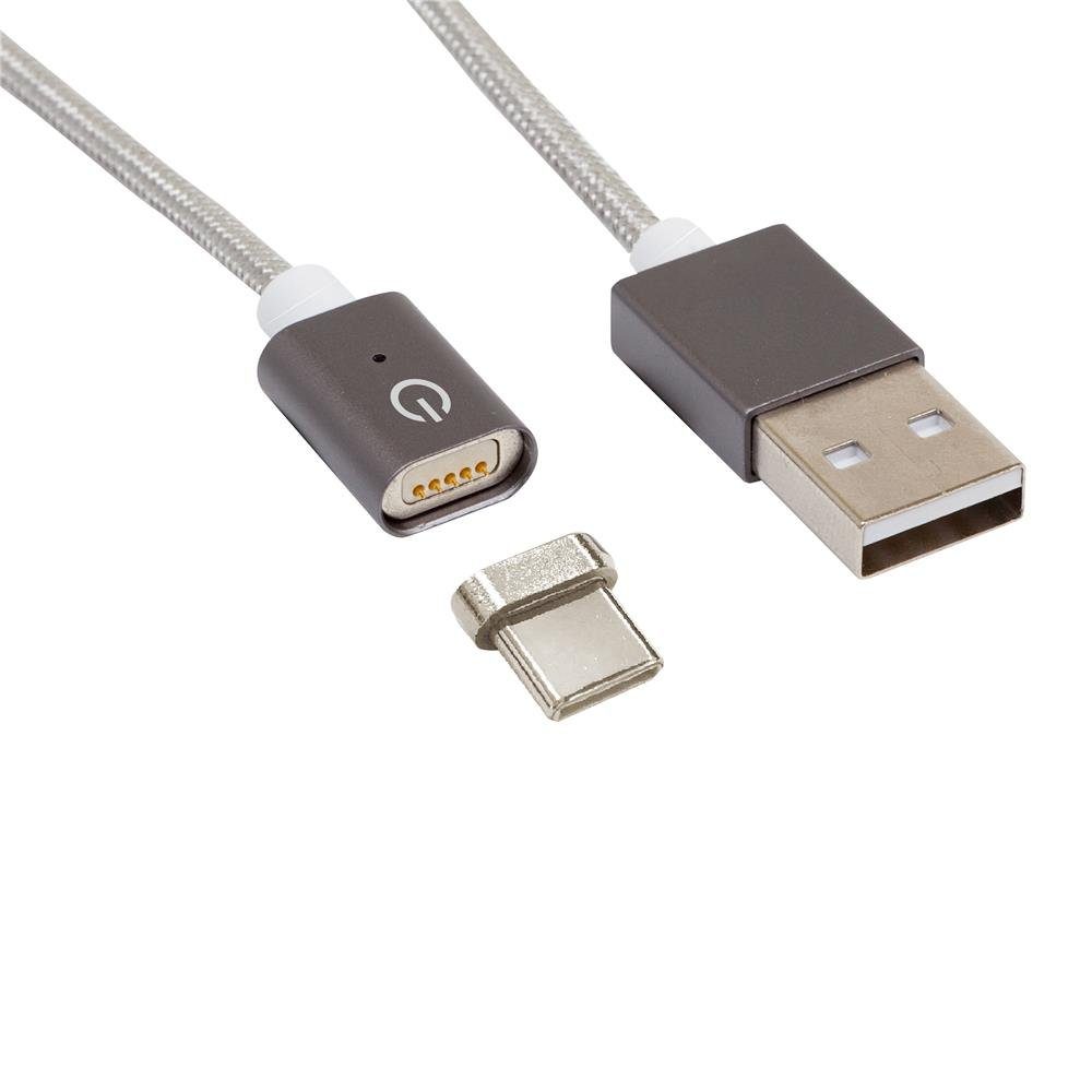 Realpower »Magnetic tablet C - Magnetisches USB-C Sync- und Ladekabel«  USB-Kabel, kleiner USB-C Adapter Stecker bleibt im Gerät, Kabel wird  magnetisch angedockt, Magnet-Stecker, 1m USB-C Kabel mit LED