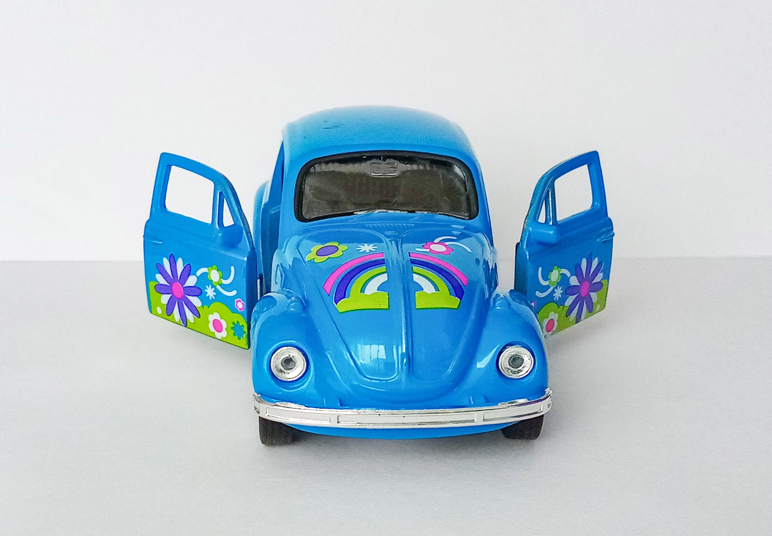 Welly Modellauto VOLKSWAGEN BEETLE Käfer Flower Power Hippy VW 73 (Blau/Blumen), Modellauto Modell Spielzeugauto Kinder Geschenk