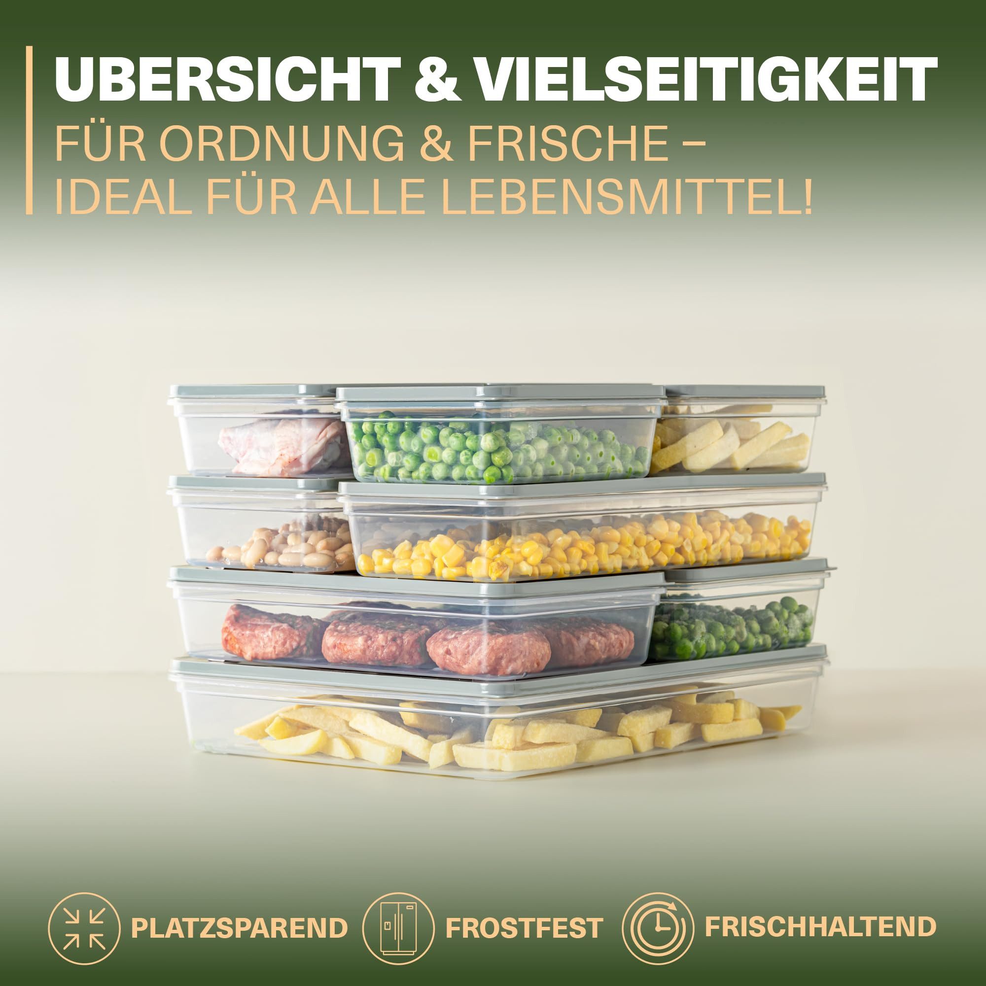 Viwares Vorratsdose Frostfest bis -25°C, Wiederverwendbare, (Set, 9-tlg., 9er), Gefrierschrank & Kühlschrank Organizer – Bild 4 von 5