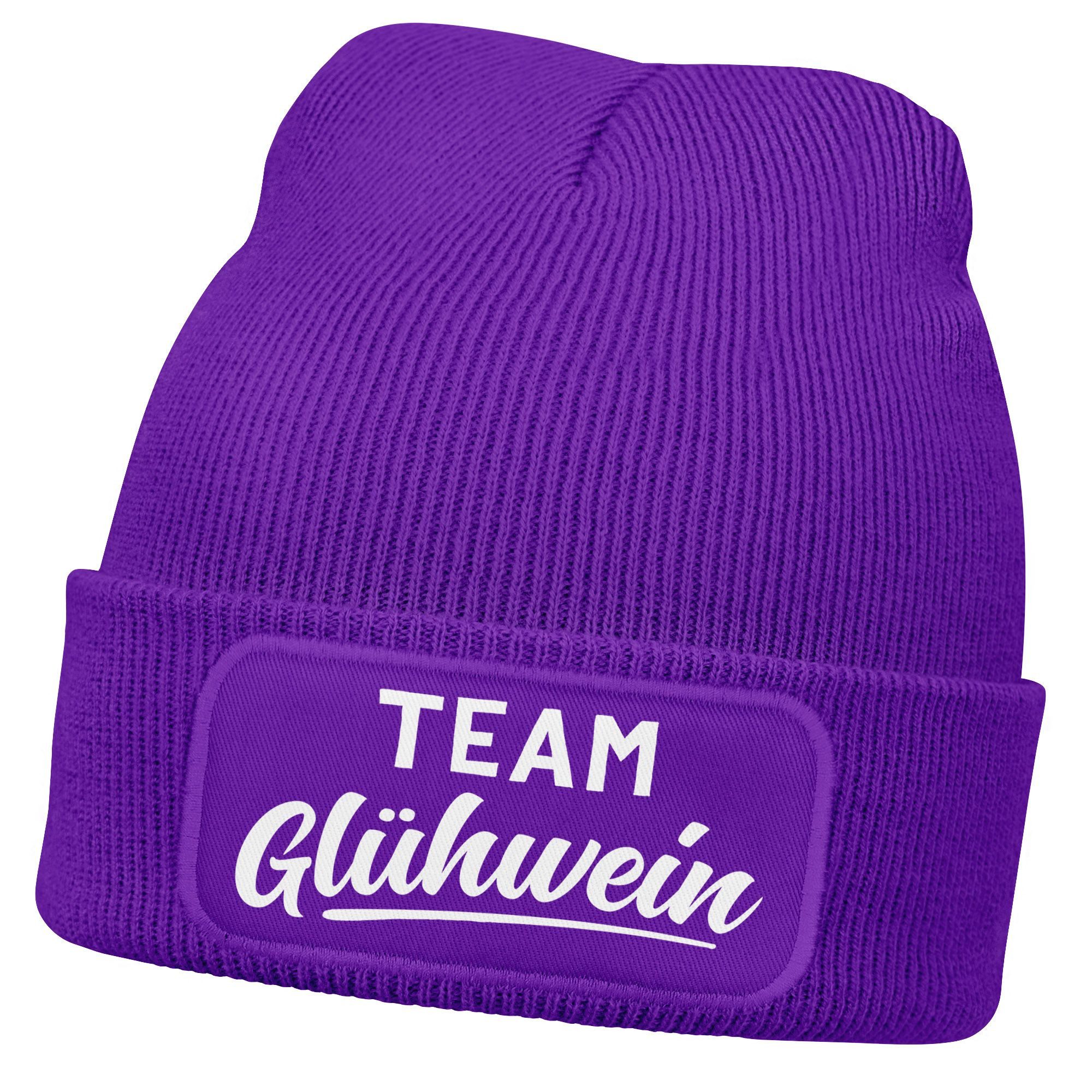 MoonWorks Strickmütze Damen Beanie mit Patch Strickmütze mit Spruch Team Glühwein