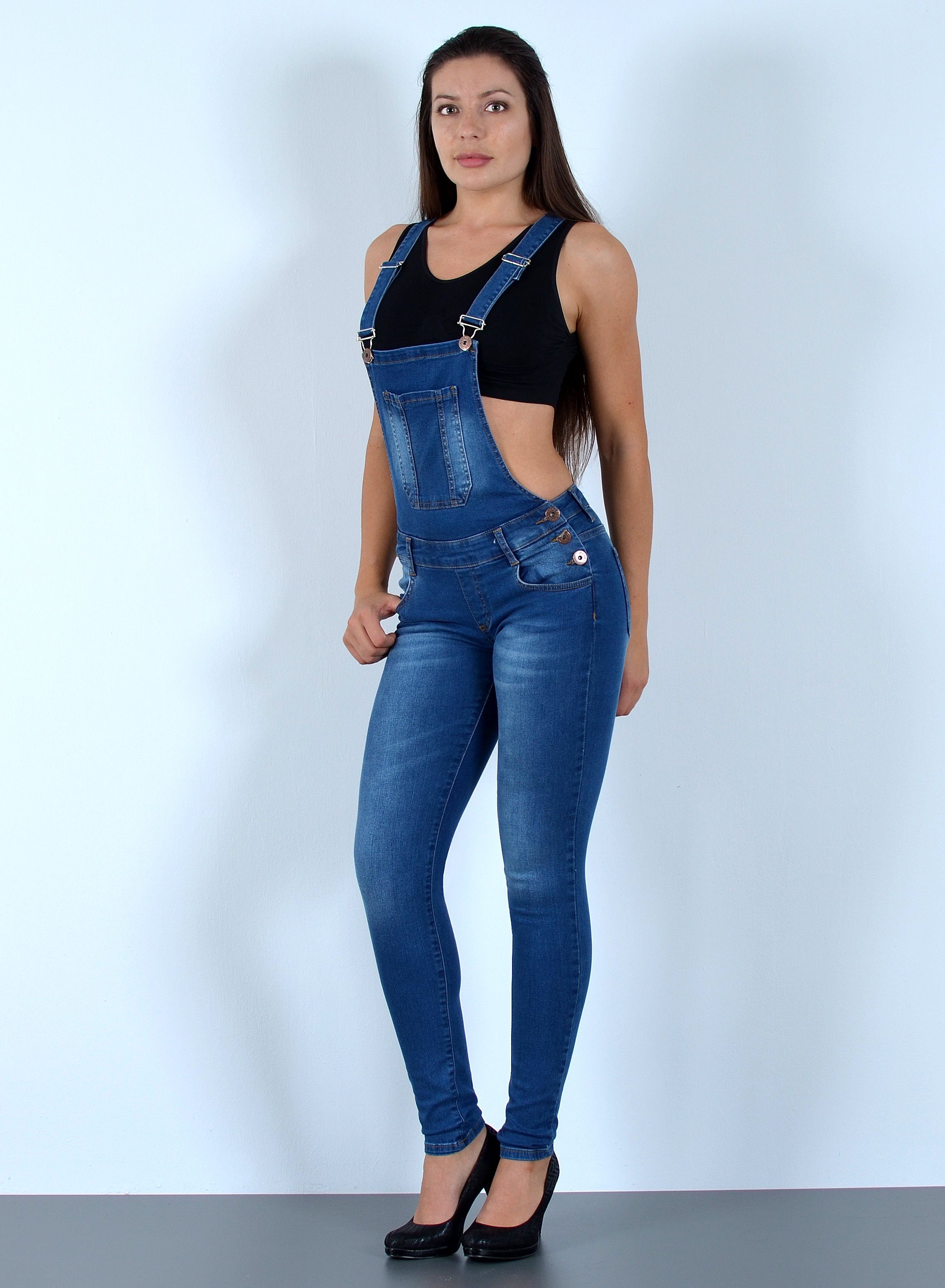 ESRA Джинсиlatzhose H340 Damen Latzhose mit Trägern, Damen Latzjeans mit Брюкиträger und Stretch, Enge Джинси Jumpsuit Skinny Hose Overall Джинси, Damen Skinny Latzhose Latzjeans