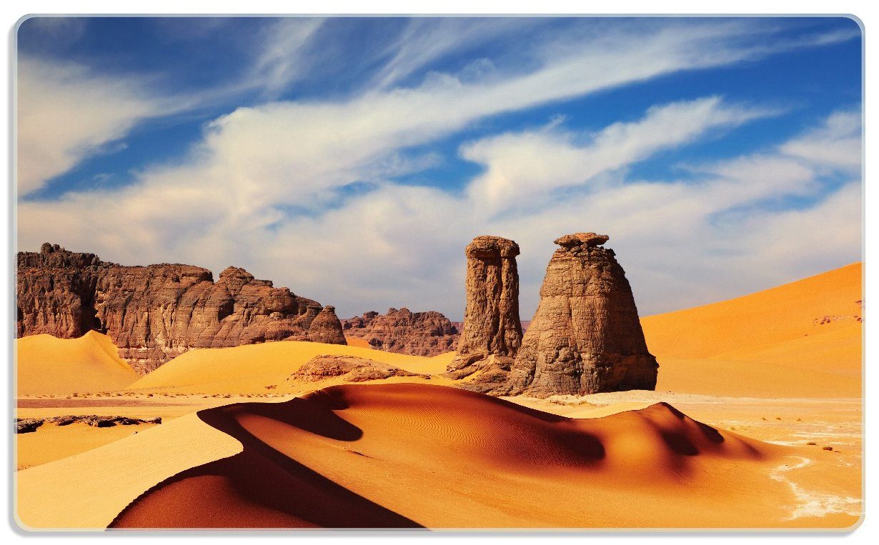 Wallario Frühstücksbrett Felsen und Sand in der Sahara Wüste, ESG-Sicherheitsglas, (inkl. rutschfester Gummifüße 4mm, 1-St), 14x23cm