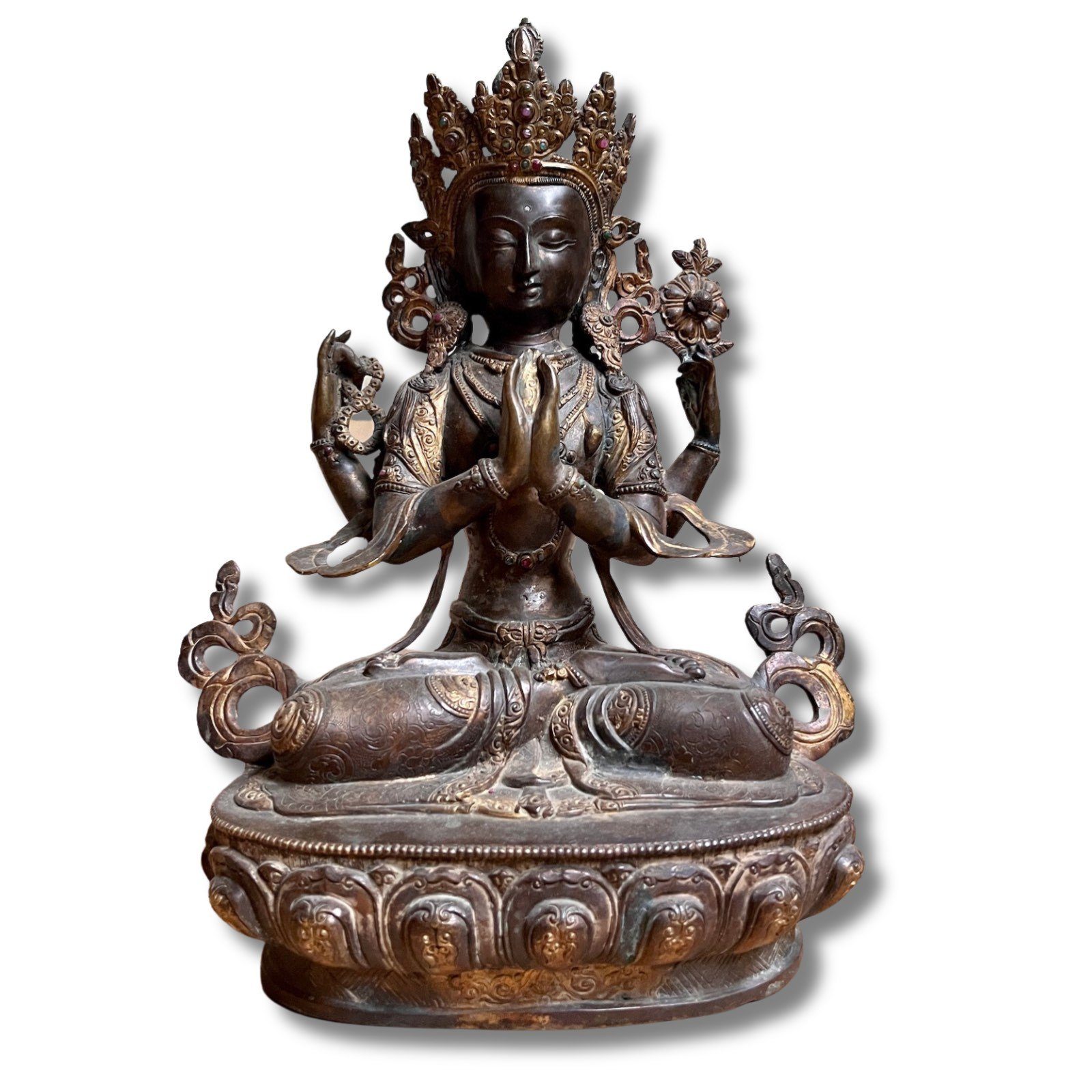 Asien LifeStyle Buddhafigur Chenrezig Avalokiteshvara Bronze Figur Tibet vergoldet