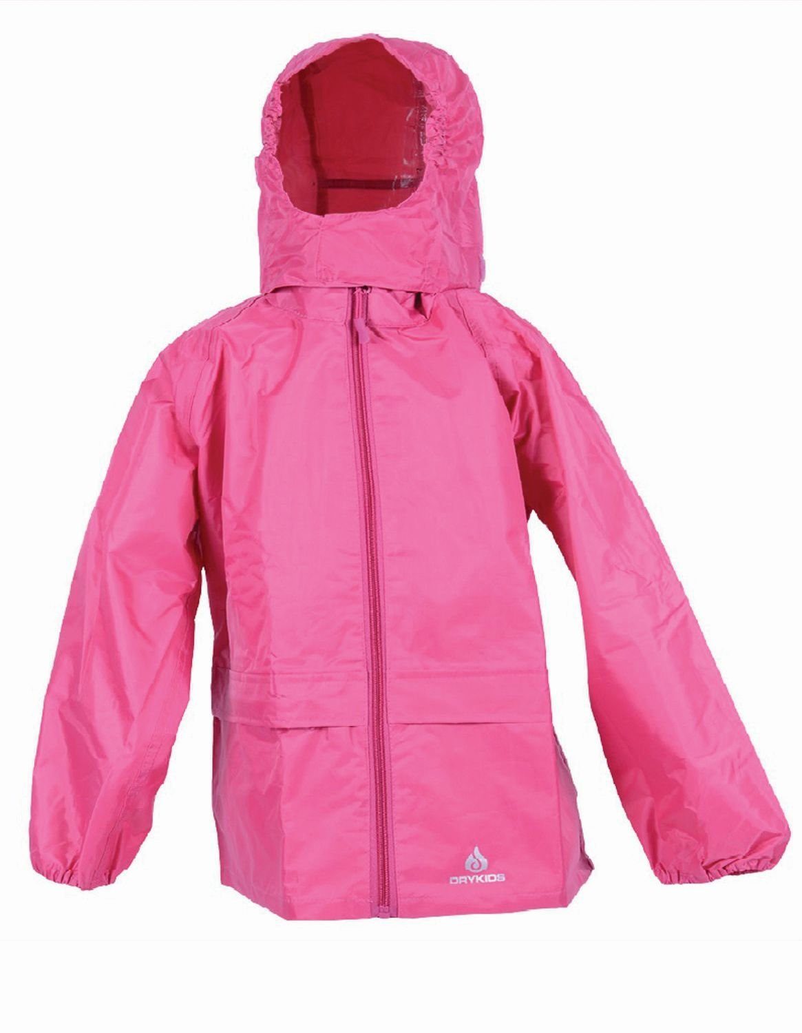 DRY KIDS Regenjacke (1-St) Wasserdichte Jacke für Kinder verschweißte Nähte  Größe 158 - 164 reflektierende Regenbekleidung Pink