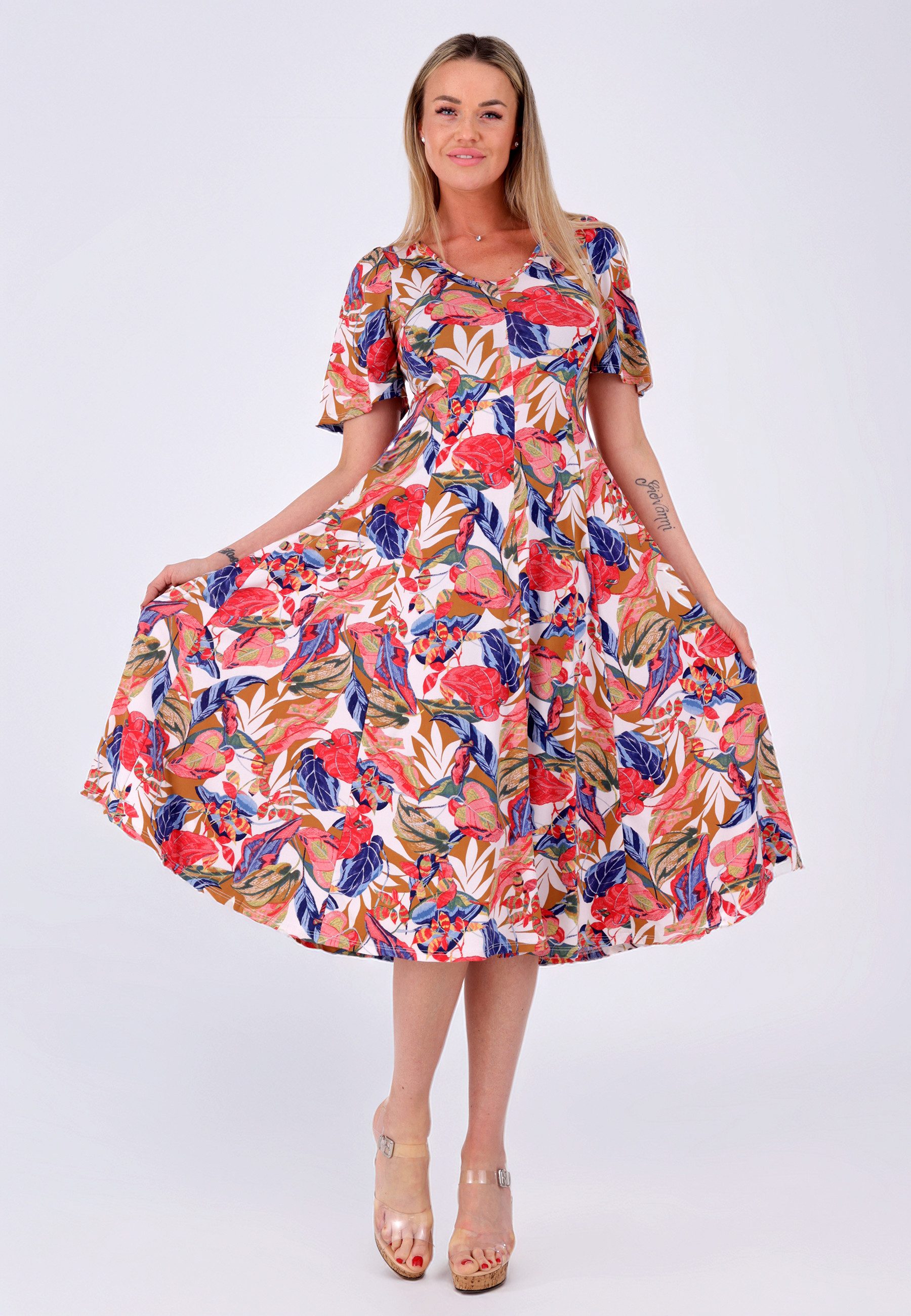 YC Fashion & Style Sommerkleid mit Rückenausschnitt und lebendigem Muster Alloverdruck