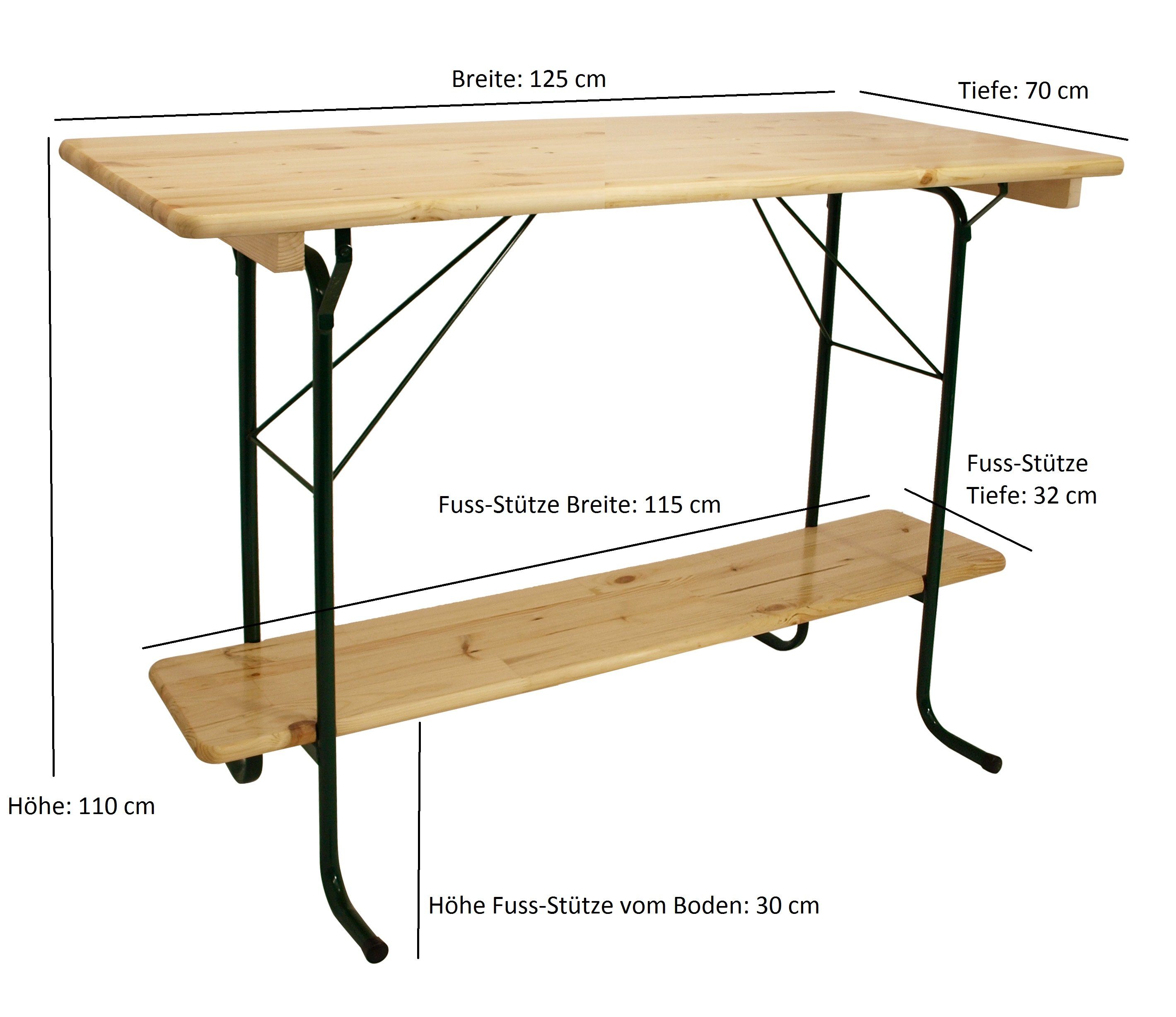 113x70cm, Stahlgestell Kiefer BAMBERG 110cm, Tischplatte (1-St), Höhe DEGAMO Stehtisch dunkelgrün,