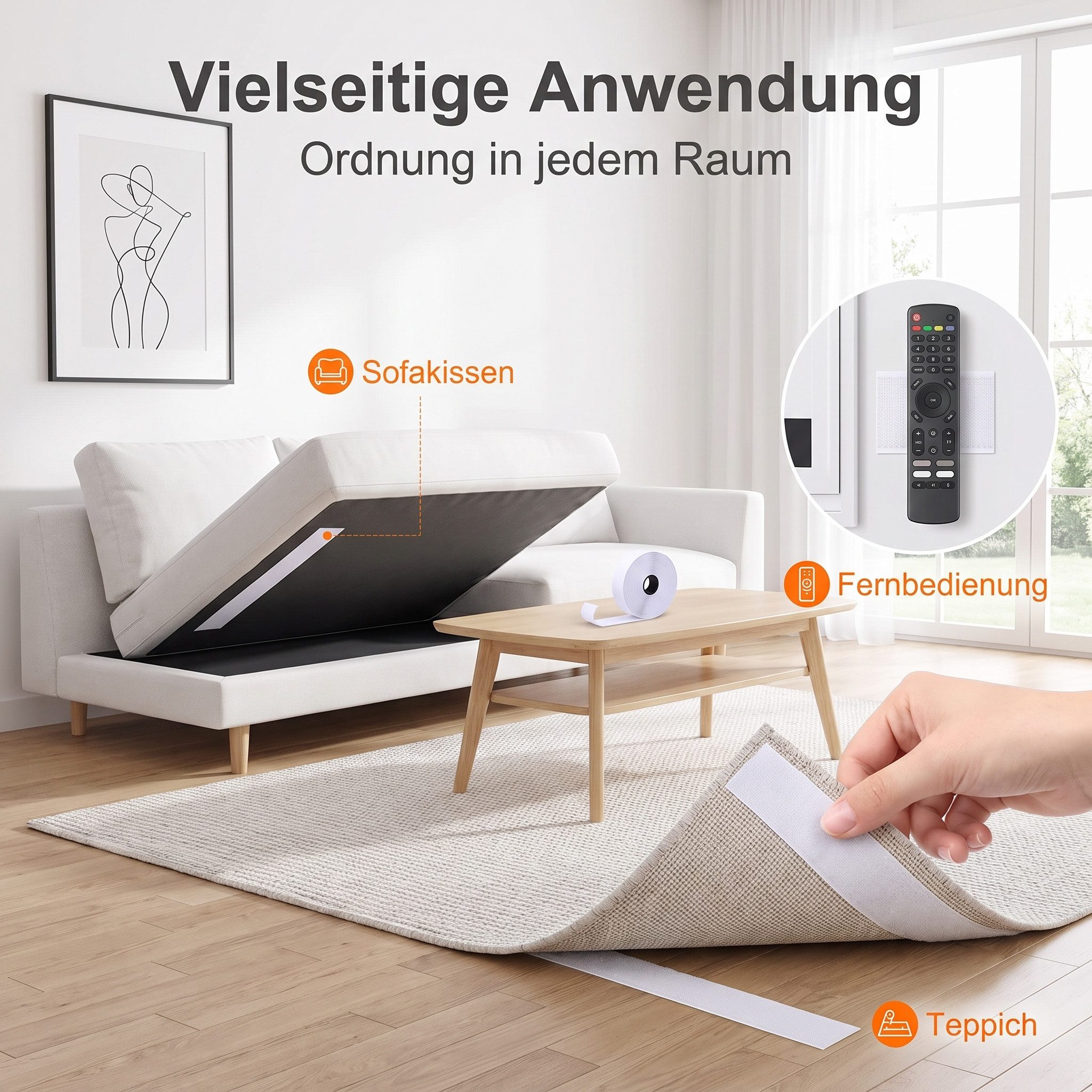 SURFOU Klettband Klettband selbstklebend extra stark 15m x 20mm Haushalt Büro – Bild 5 von 5