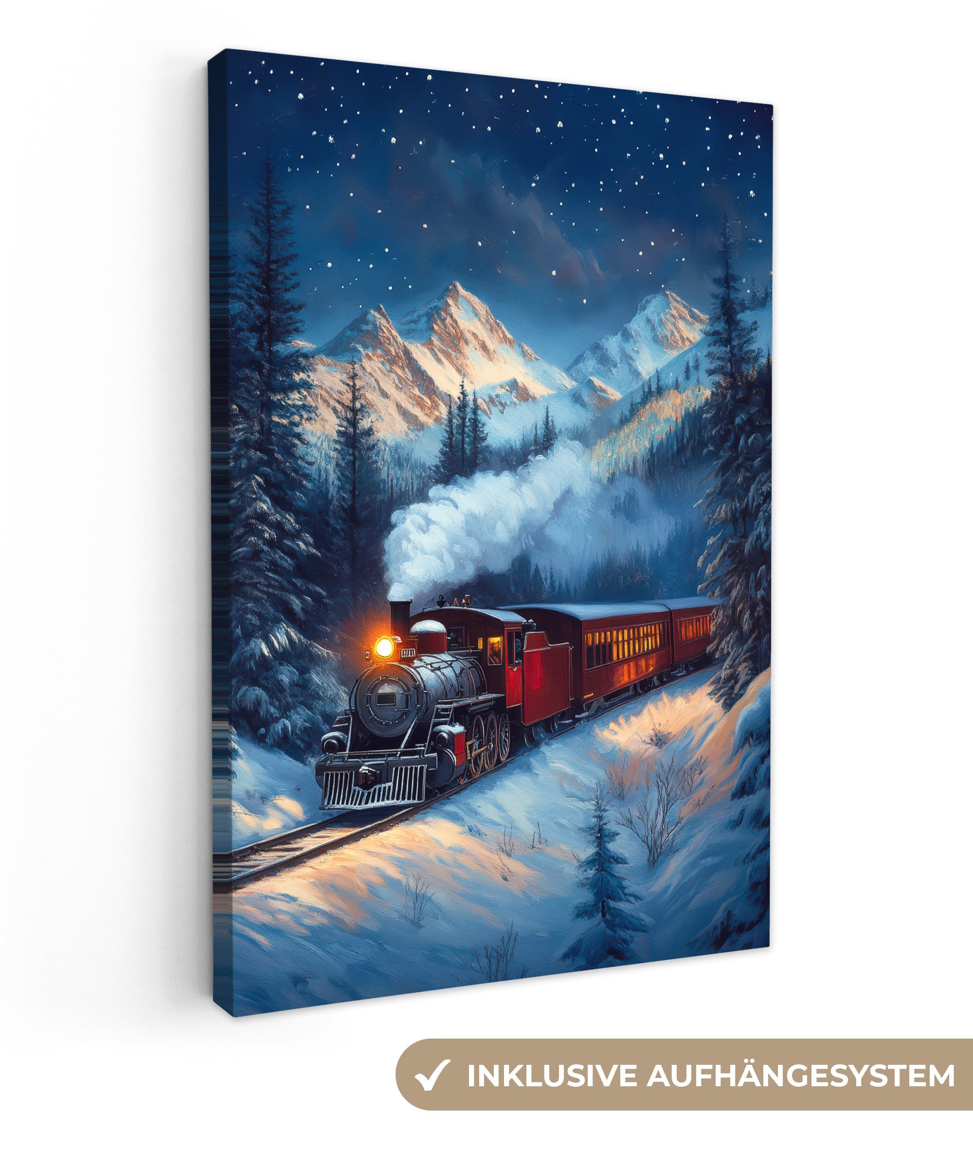 OneMillionCanvasses® Leinwandbild Zug - Weihnachten - Schnee - Weihnachtszu günstig online kaufen