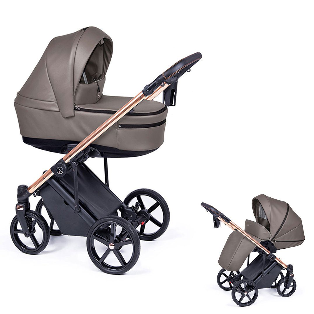 babies-on-wheels Kombi-Kinderwagen in Kinderwagen-Set = Teile Gestell 21 Fado in Designs 14 Eco 1 2 gold - Braun 