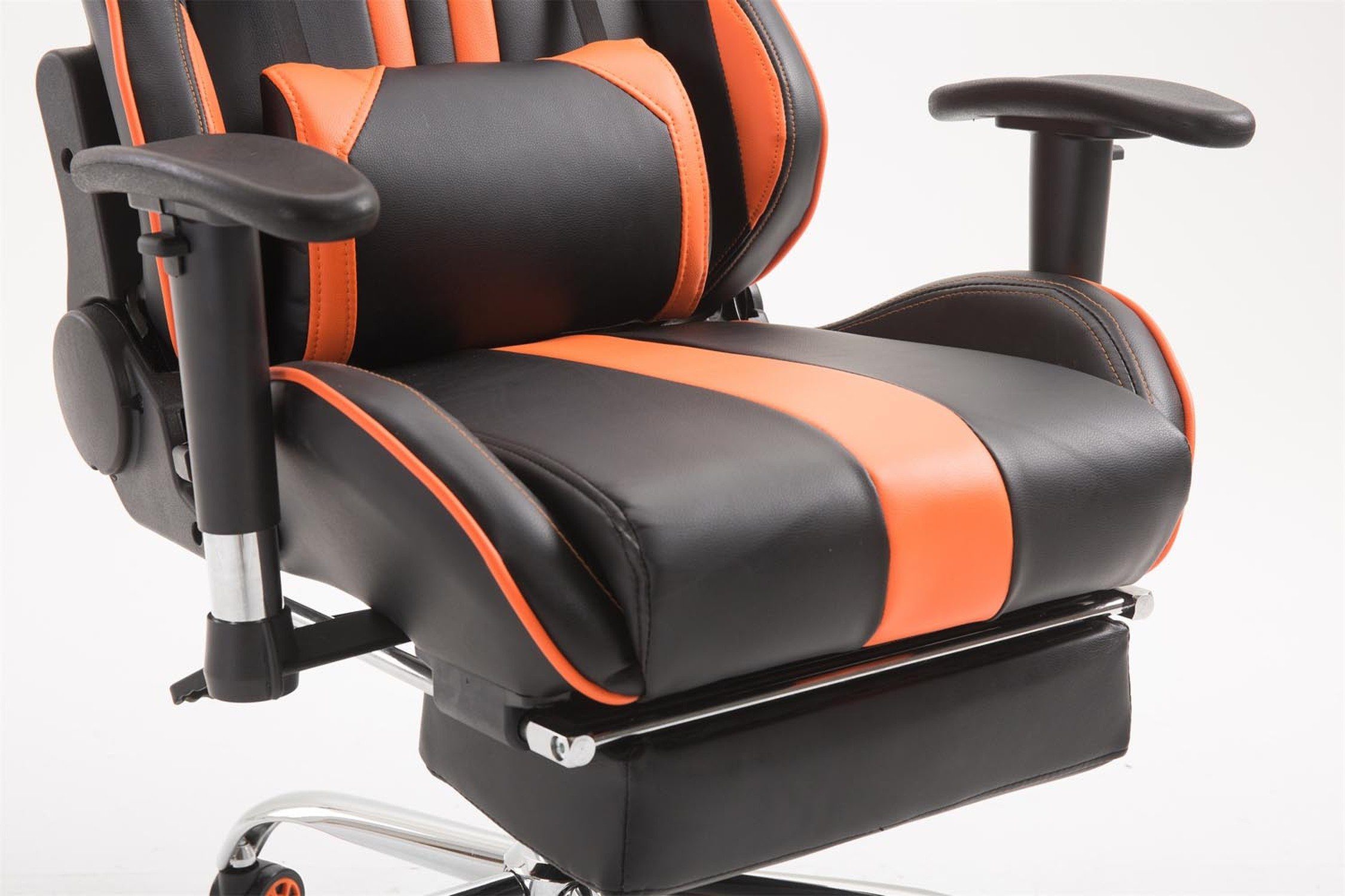 höhenverstellbar Gestell: Racingstuhl, (Schreibtischstuhl, 360° drehbar TPFLiving Gaming-Stuhl bequemer schwarz/orange Limitless Gamingstuhl, Drehstuhl, - Metall Rückenlehne Chefsessel), Kunstleder mit chrom Sitzfläche: und -