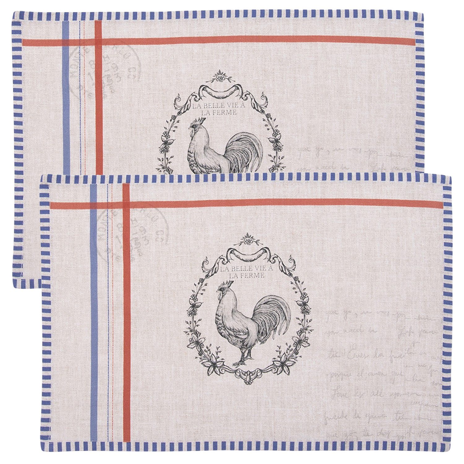 Clayre & Eef Platzset Devine French Rooster, (Set, 2-St., 2-teilig), Tischsets Platzsets (2 Stück) Platzdeckchen ca.48x33cm Baumwolle