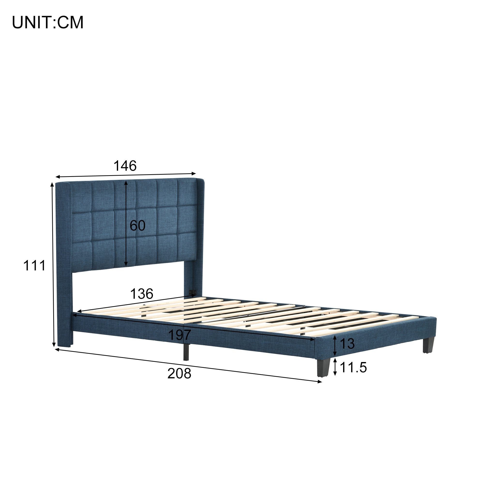 Flieks Polsterbett (1-tlg), Doppelbett Leinen 140x200cm ohne Matratze