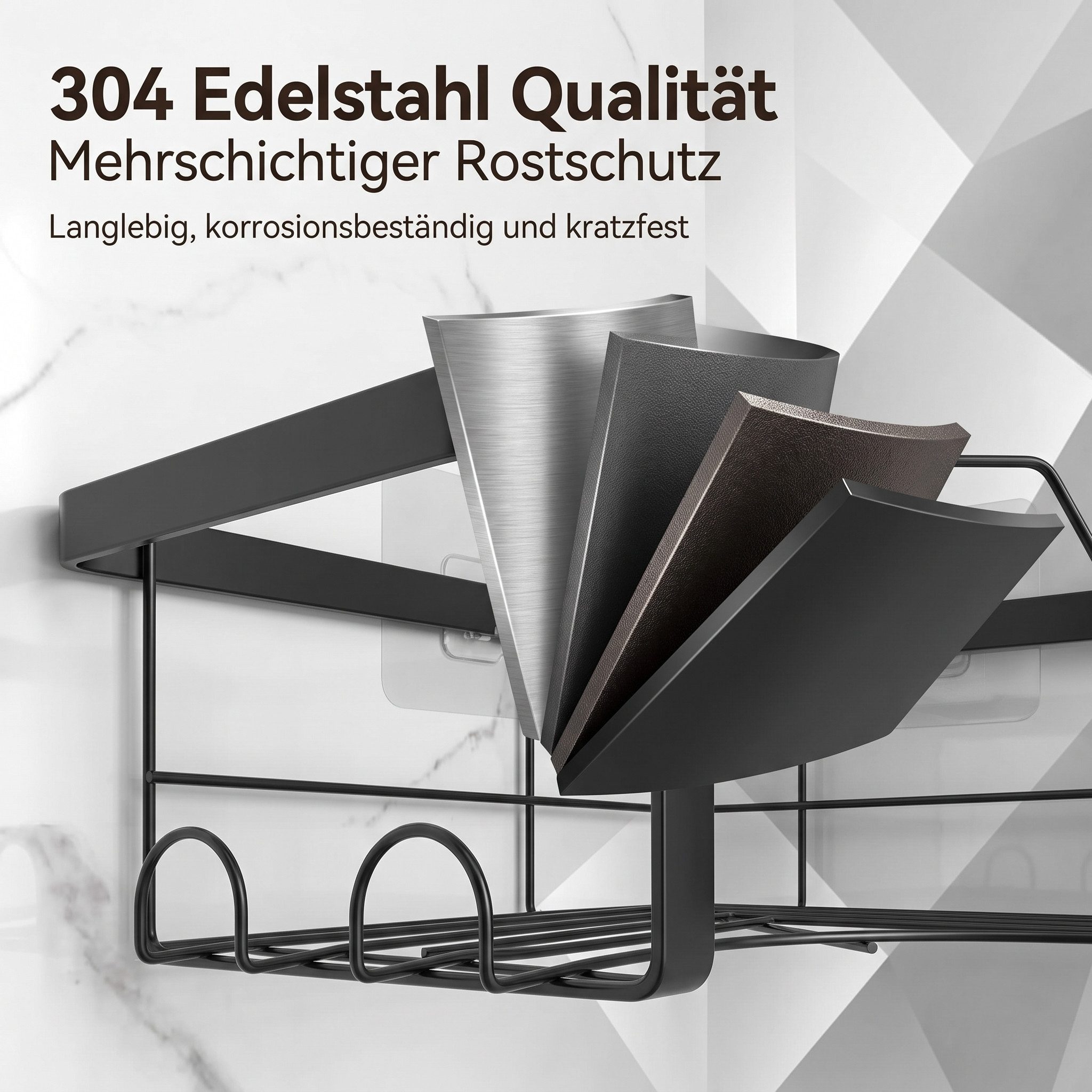 SURFOU Duschablage Duschregal Ecke ohne Bohren aus Edelstahl Schwarz – Bild 5 von 5