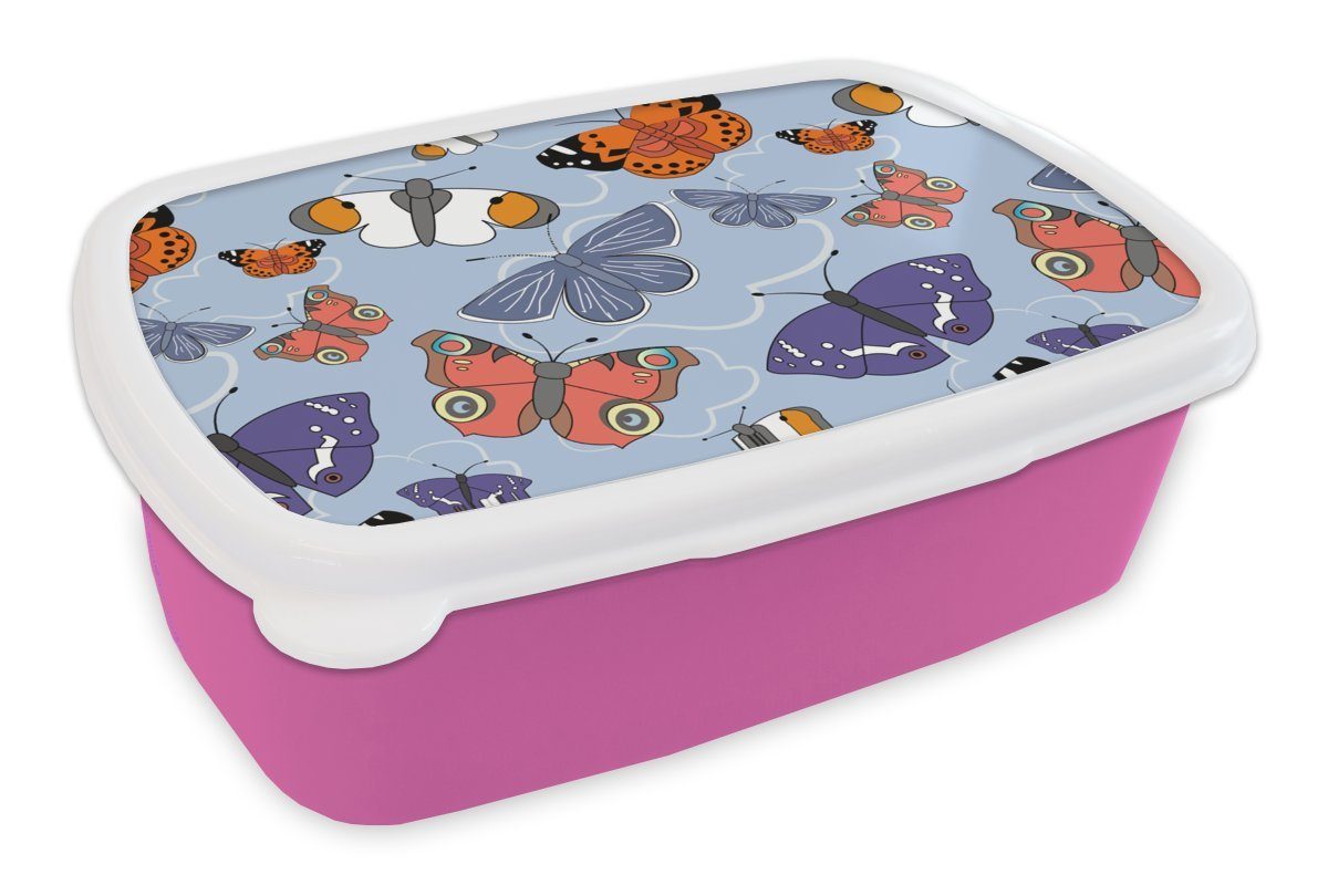 Orange für Mädchen, Brotdose Kunststoff, Erwachsene, Mädchen, Kinder - - Mädchen Schmetterling - Kinder, Brotbox (2-tlg), Muster MuchoWow Kunststoff - Lunchbox Mädchen - - rosa Snackbox,