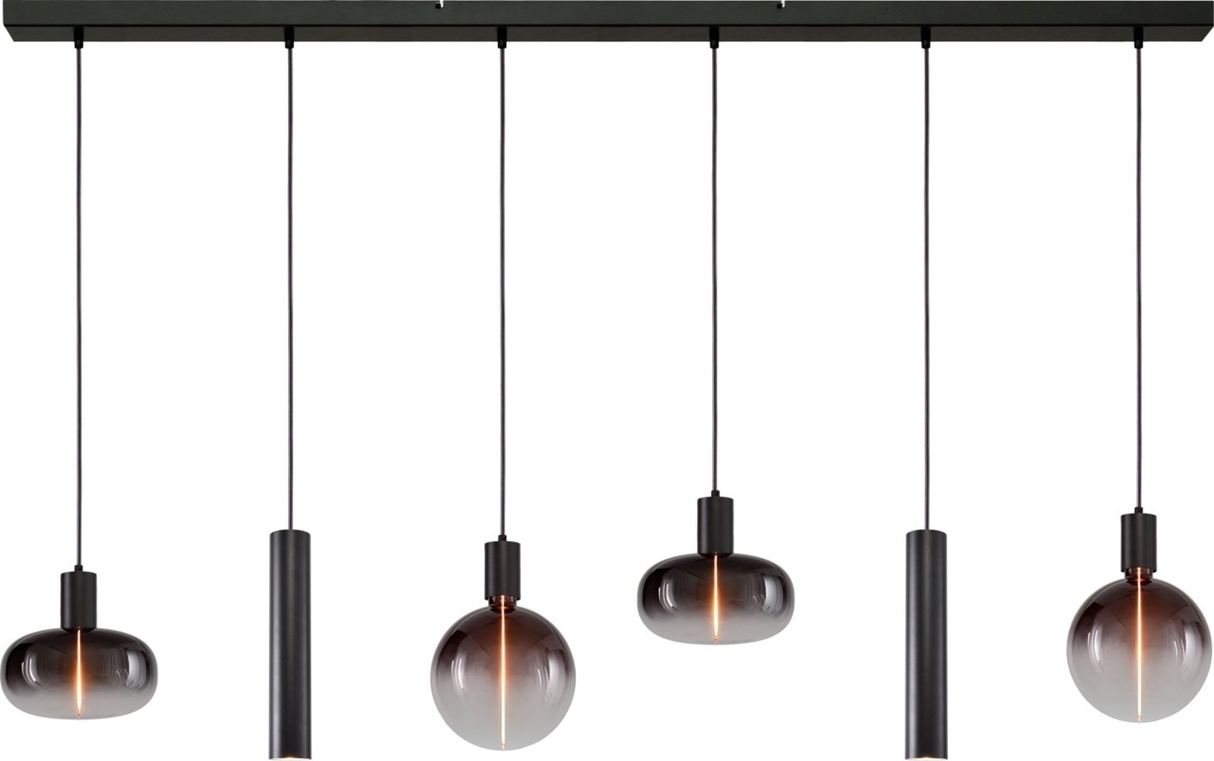 Licht-Erlebnisse Pendelleuchte TRUBO, ohne Leuchtmittel, Metall E27 H: max. 130 cm Schwarz 4-flammig Kugel Schirm Modern