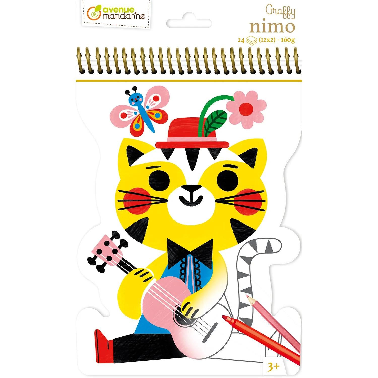 Avenue Mandarine Malvorlage 5x Graffy Nimo, Katze - Mehrfarbig GY110C, Ausmalbuch