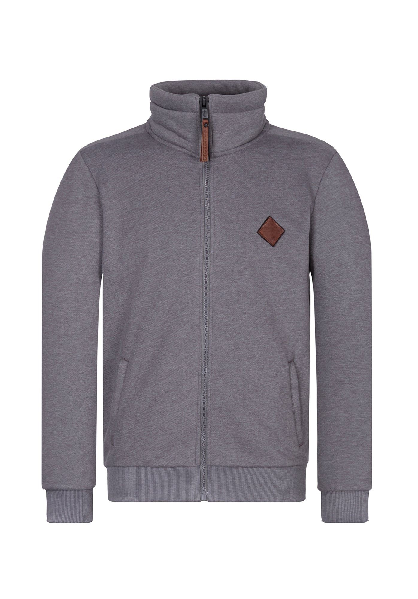 naketano Sweatjacke Herren hoher Stehkragen, Reißverschluss, Eingrifftaschen, meliert Rippbündchen, Kordelzug, Logo-Patch, Regular Fit, casual, Streetwear