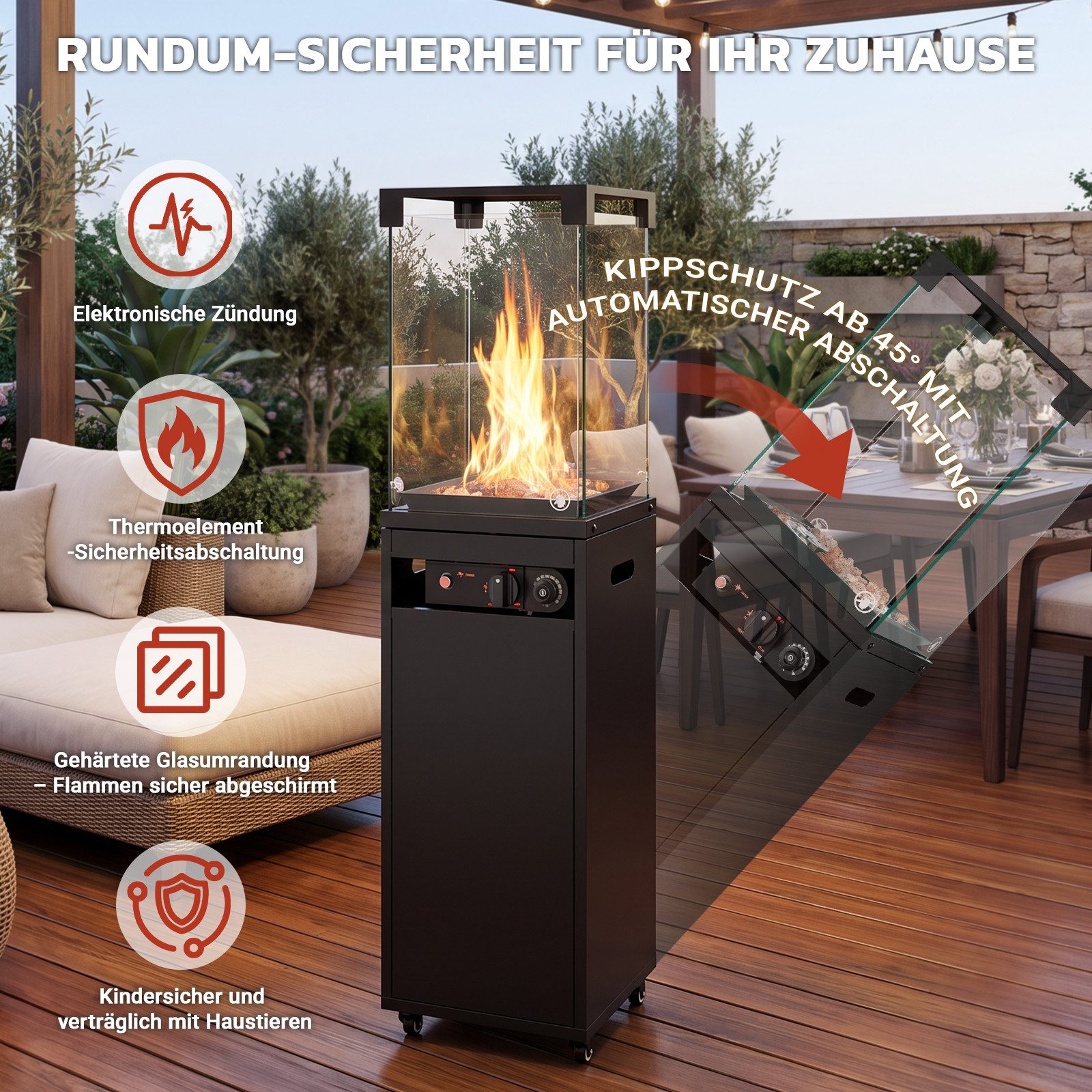 HOMALL Heizstrahler 8KW Mobiler Gasheizstrahler Terrassenstrahler Elektronische Zündung, Piezo-Zündung, Kippschutz und Thermoelement-Sicherheit Mit Timer – Bild 5 von 5