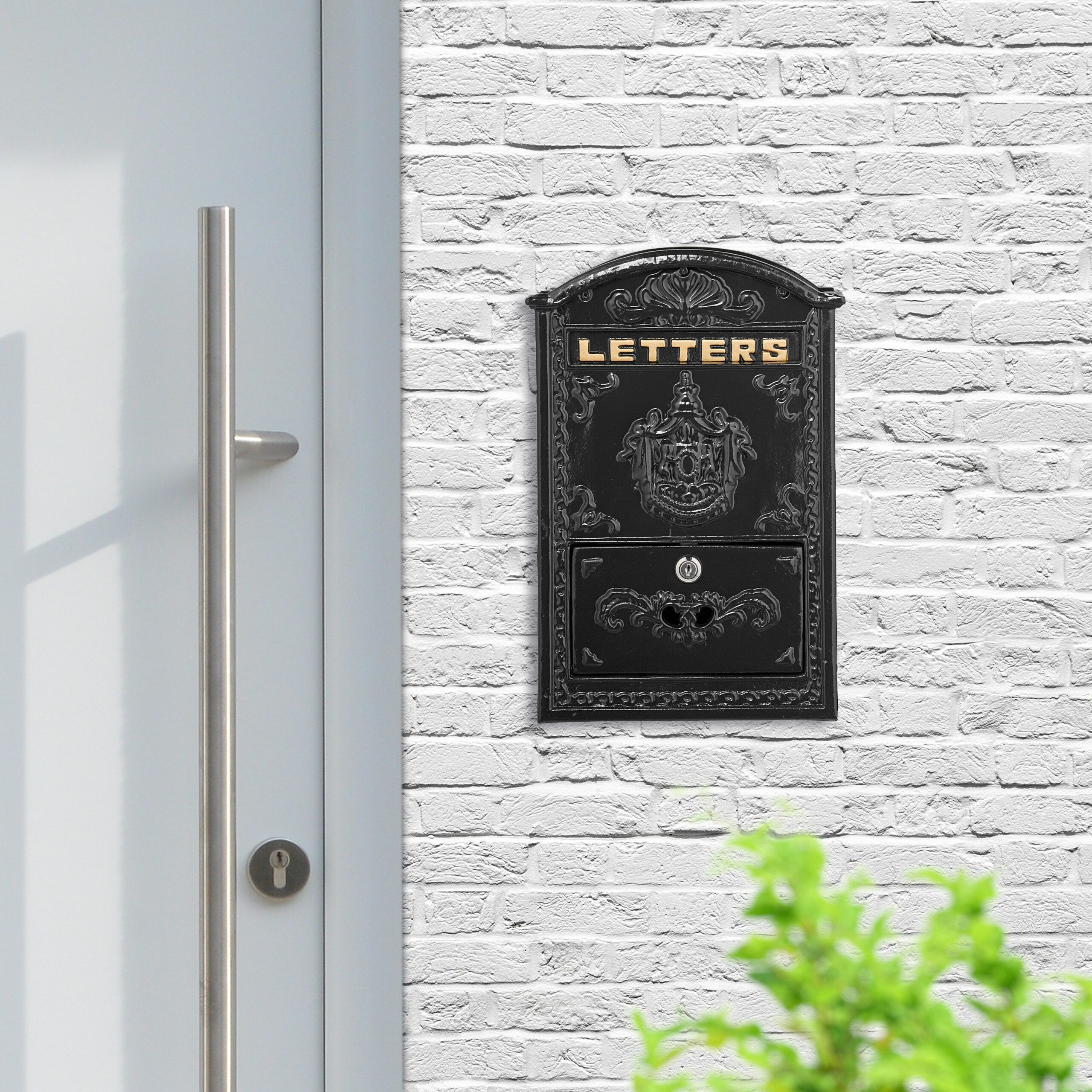 relaxdays Briefkasten Vintage mit Ornamente, Schwarz günstig online kaufen