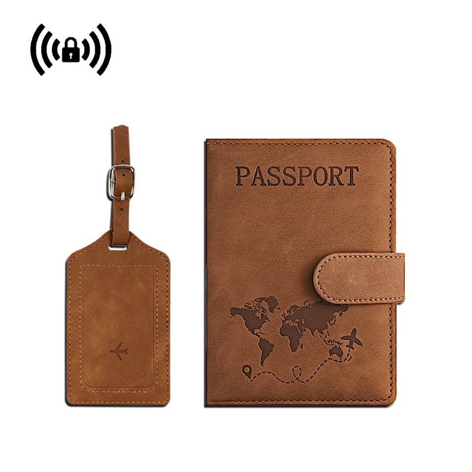 Coonoor Gepäckanhänger Reisepasshülle und Kofferanhänger Set, Kunstleder Reisepass Organizer mit Gepäckanhänger, Passport Cover Hülle mit RFID-Blocke