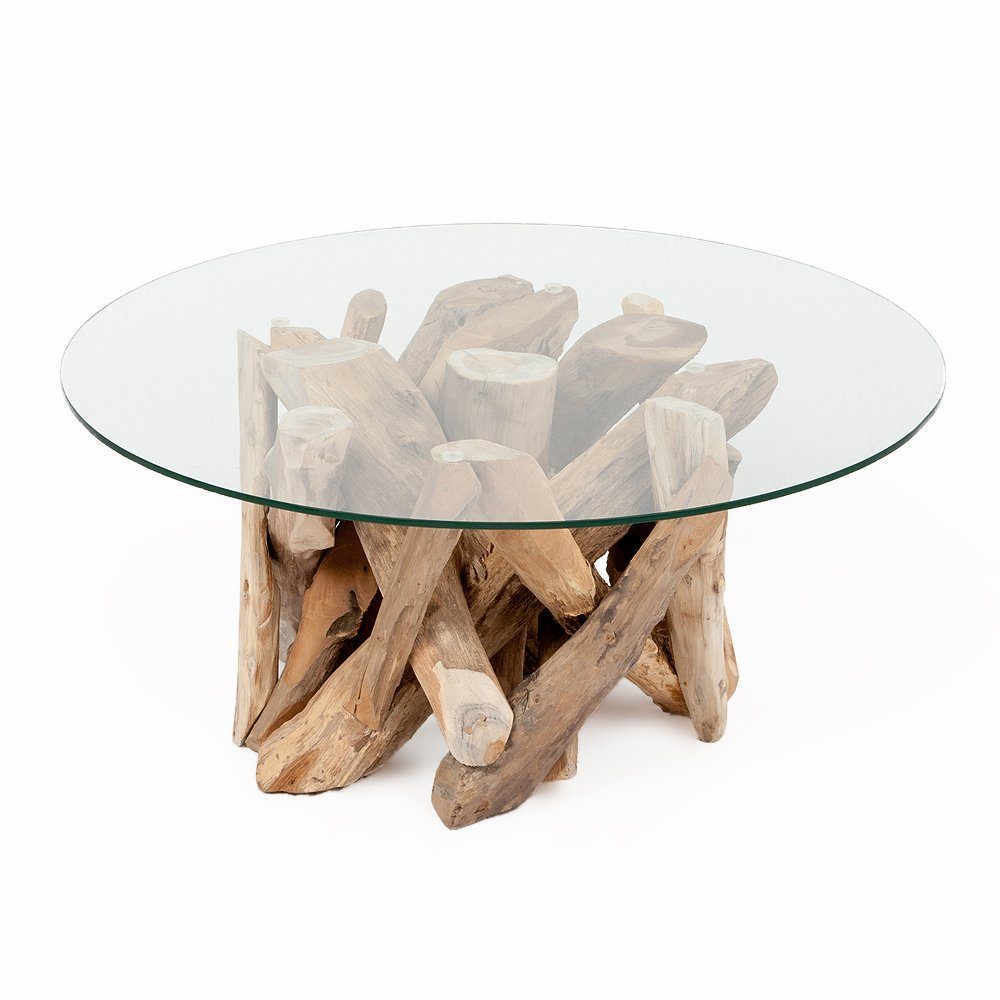 LebensWohnArt Couchtisch Individueller Teak Couchtisch TORA-rund Glasplatte günstig online kaufen