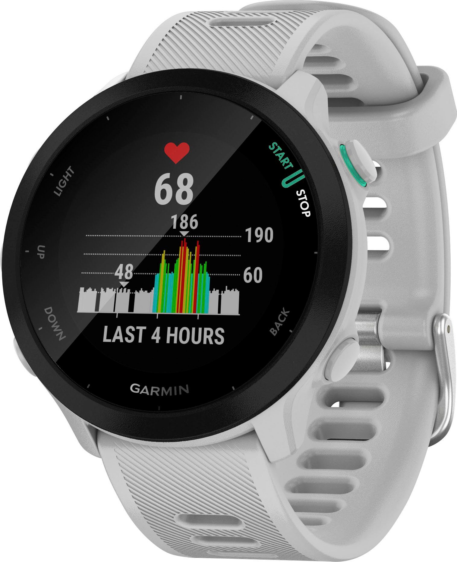 Garmin FORERUNNER 55 Multisport- Smartwatch | Zoll, (2,64 GPS-Laufuhr schwarz/weiß Garmin), cm/1,04 Weiß