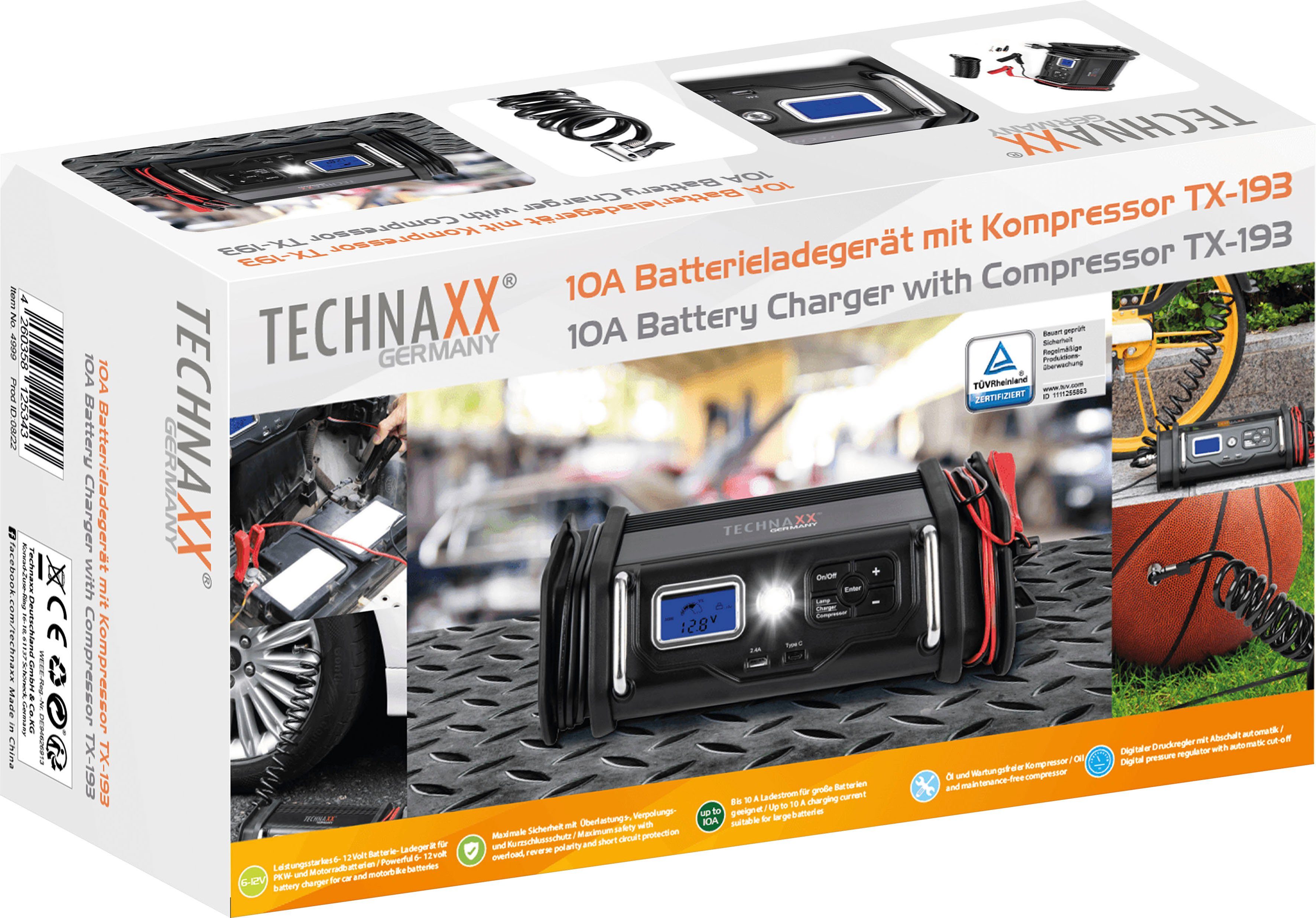 Technaxx TX-193 Batterie-Ladegerät (1000 mA, Kompressor) mit