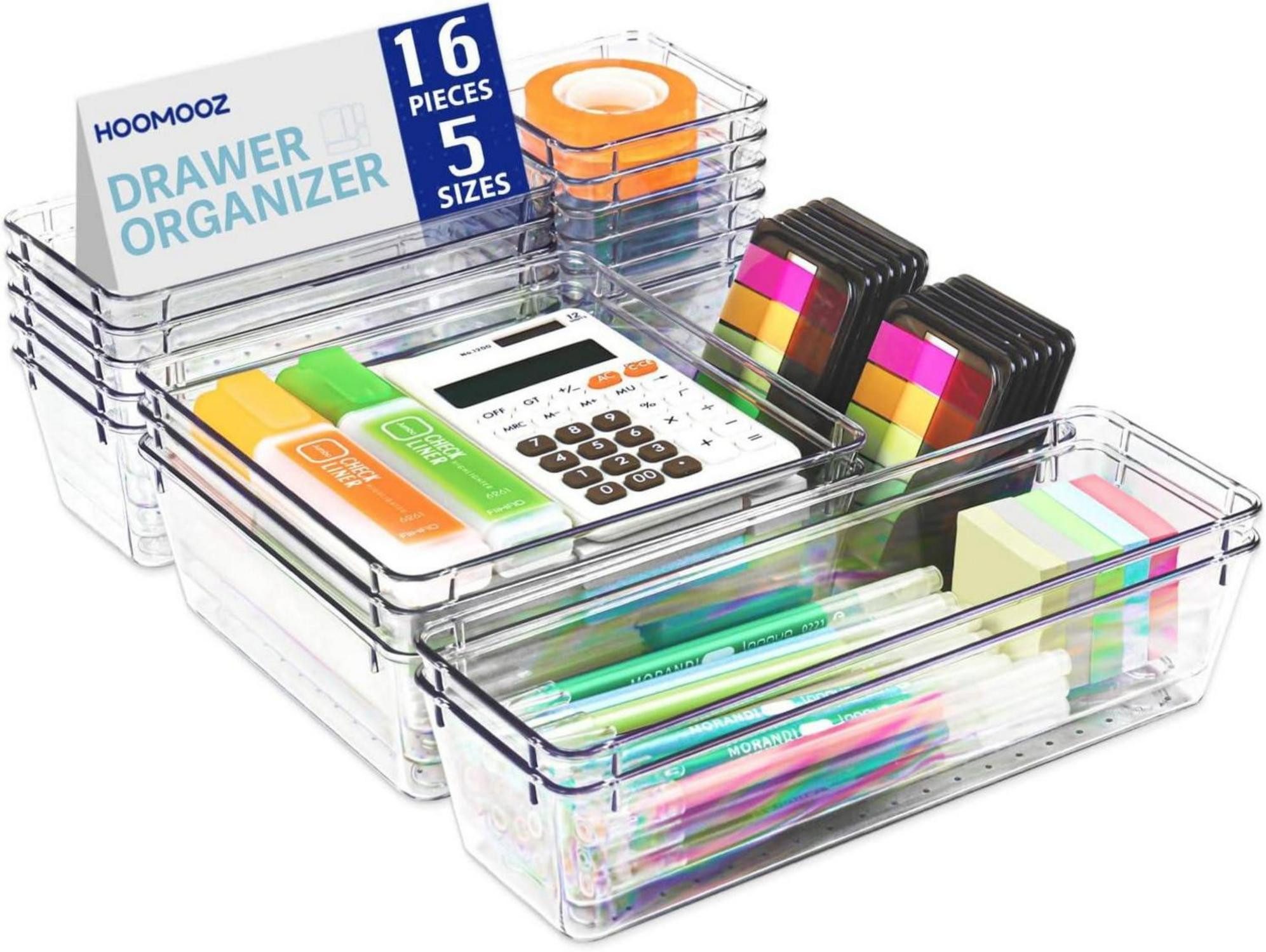 Schubladeneinsatz Schubladen Organizer Set mit 16 Teilen in 5 Größen transparent