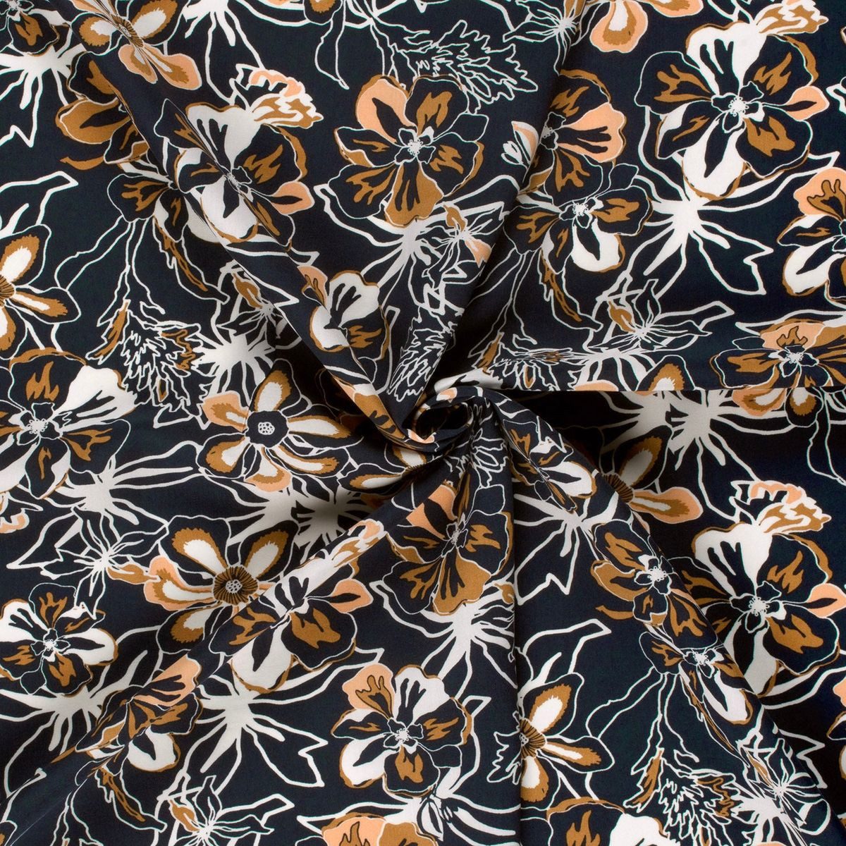 Stoff Viskose Stoff Popeline Blumen dunkelblau braun 145cm Breite