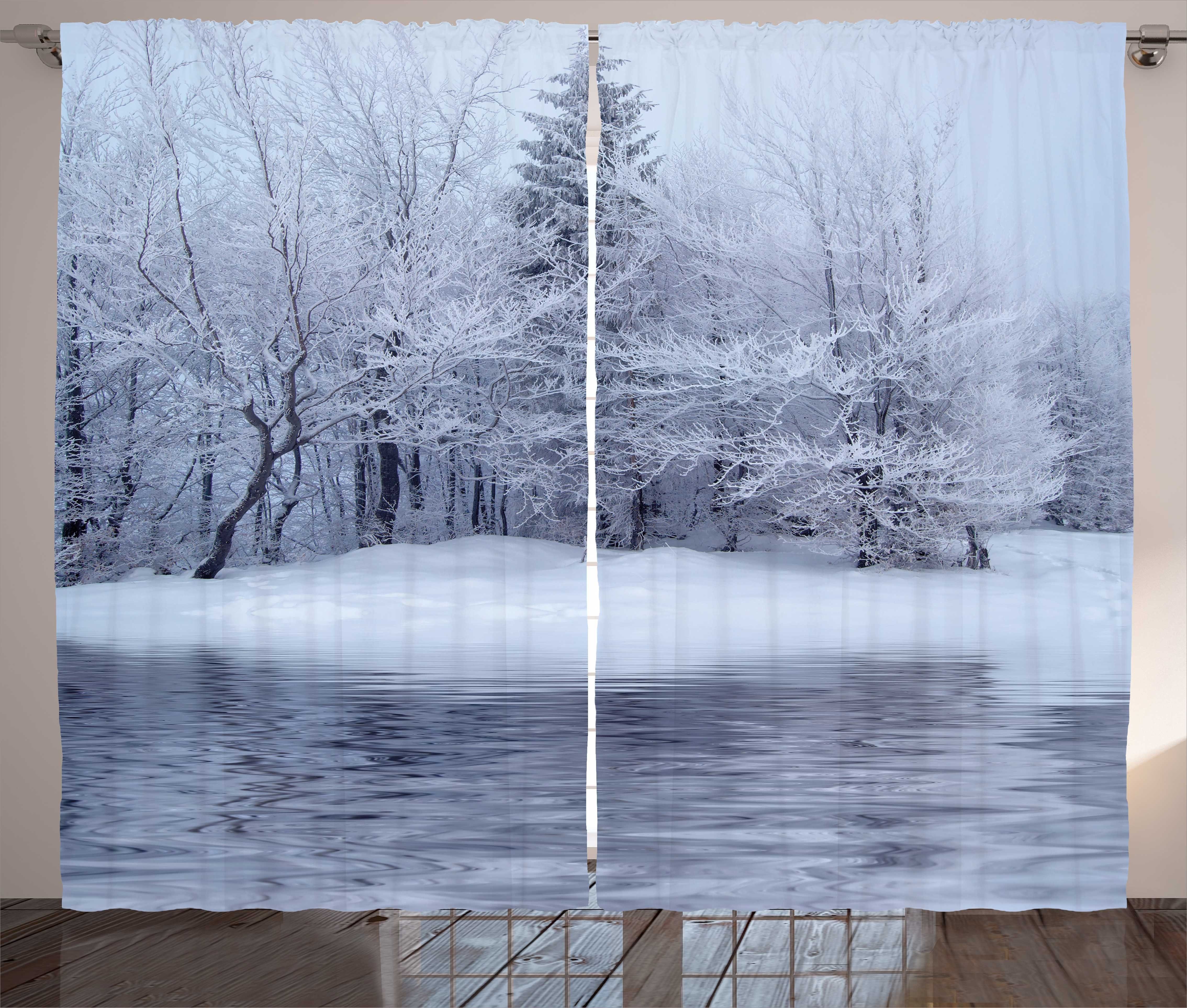 Gardine Schlafzimmer Kräuselband Vorhang mit Schlaufen und Haken, Abakuhaus, Weihnachten Winter Blizzard Wald