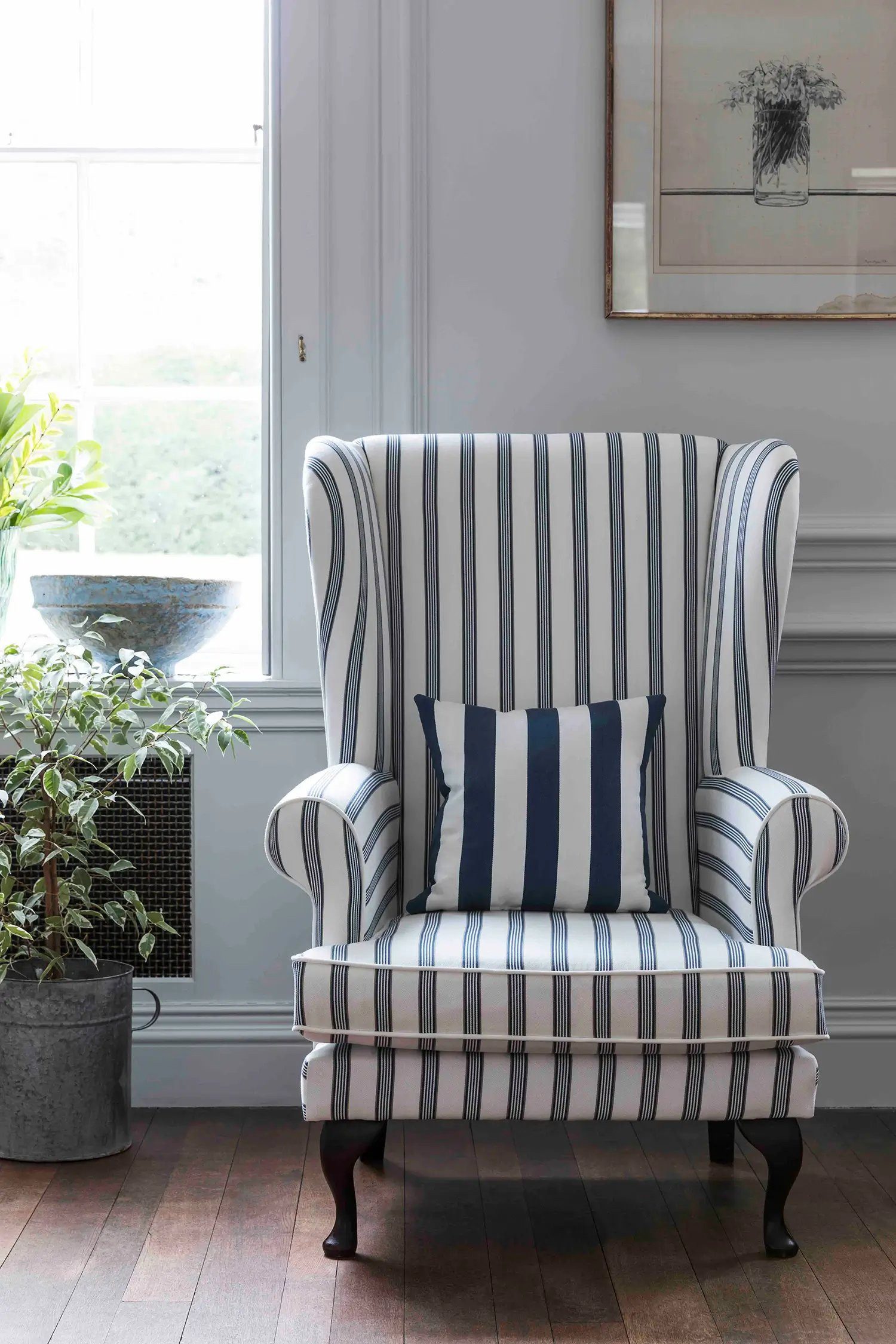 Stofferia Stoff Polsterstoff Baumwolle Streifen Edison Weiß, Meterware