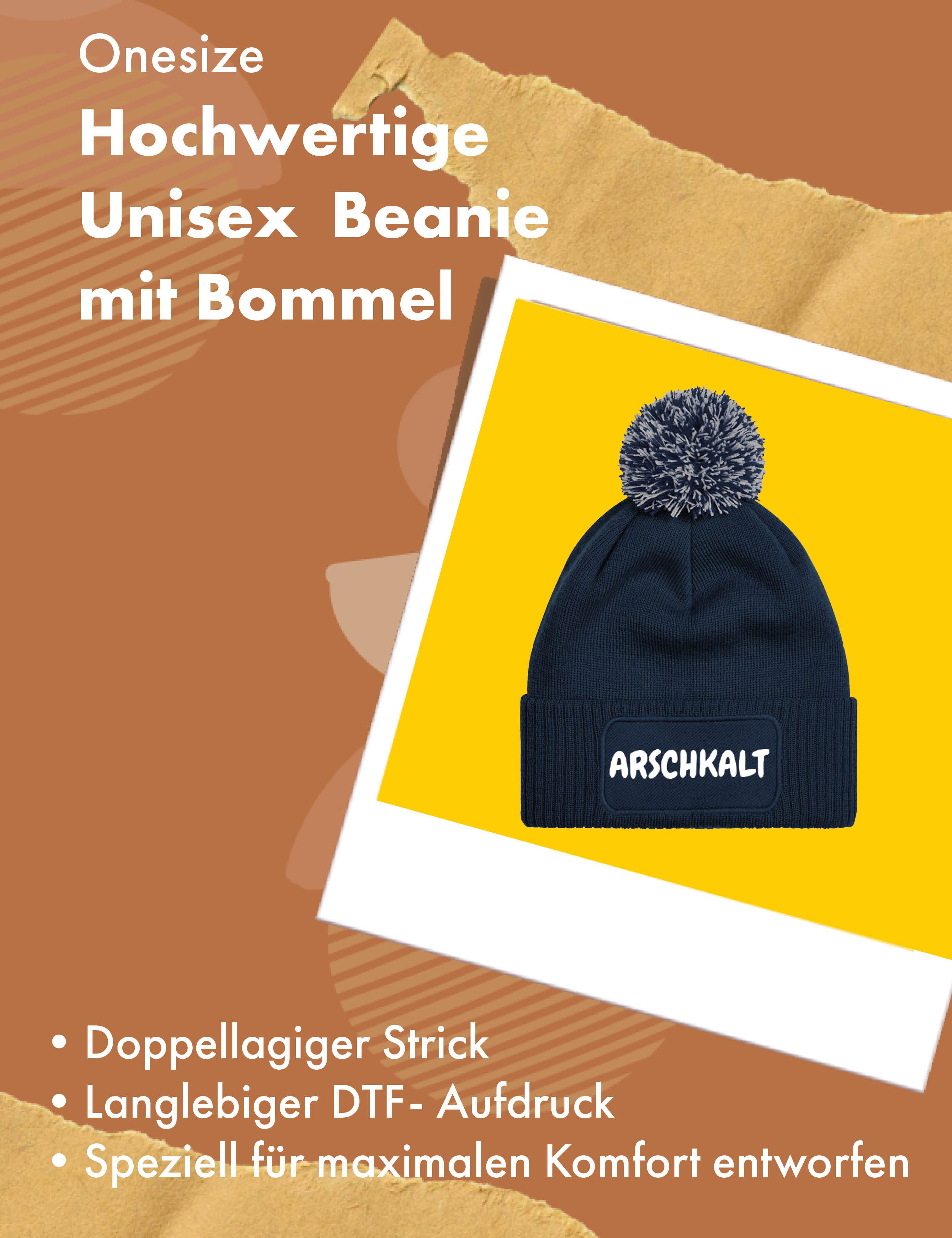 Youth Designz Beanie Unisex Strick Bommel Beanie Mütze mit Arschkalt Aufdruck Geschenk mit lustigem Spruch für Herren und Damen