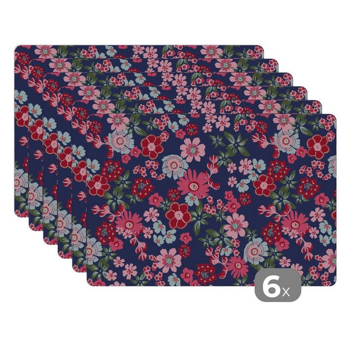 Platzset Blumen - Flora - Rosa - Muster MuchoWow (6-St) Platzset Platzdecken Platzmatte Tischmatten Schmutzabweisend