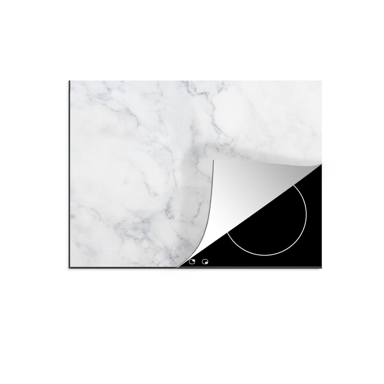 Arbeitsfläche Weiß Mobile Grau MuchoWow (1 - Luxus Grau Marmor Vinyl, cm, - - Stein, - Marmoroptik Herdblende-/Abdeckplatte - nutzbar, 60x52 Ceranfeldabdeckung Marmor - tlg),