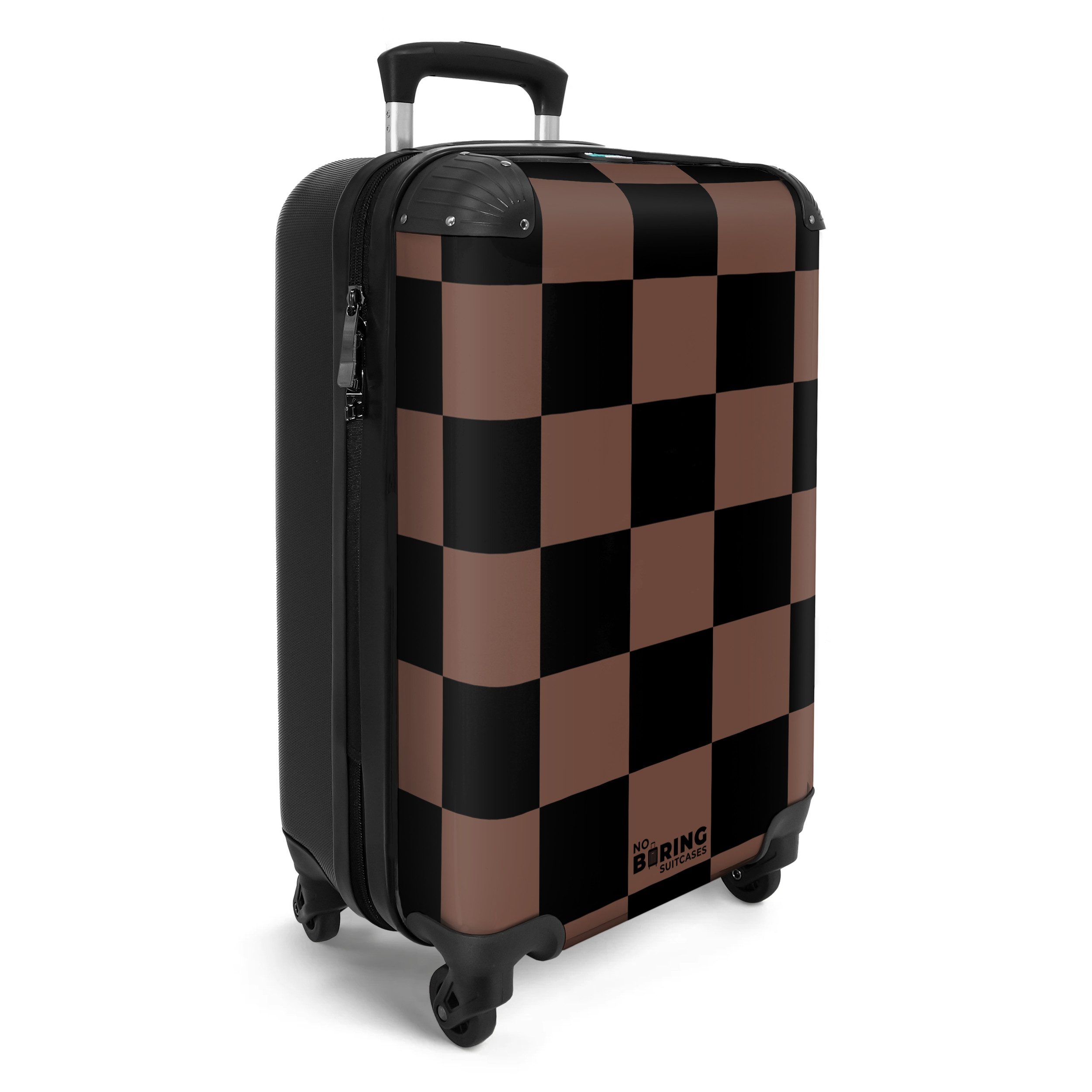 NoBoringSuitcases.com© Hartschalen-Trolley Braun mit schwarzem Schachbrettm günstig online kaufen