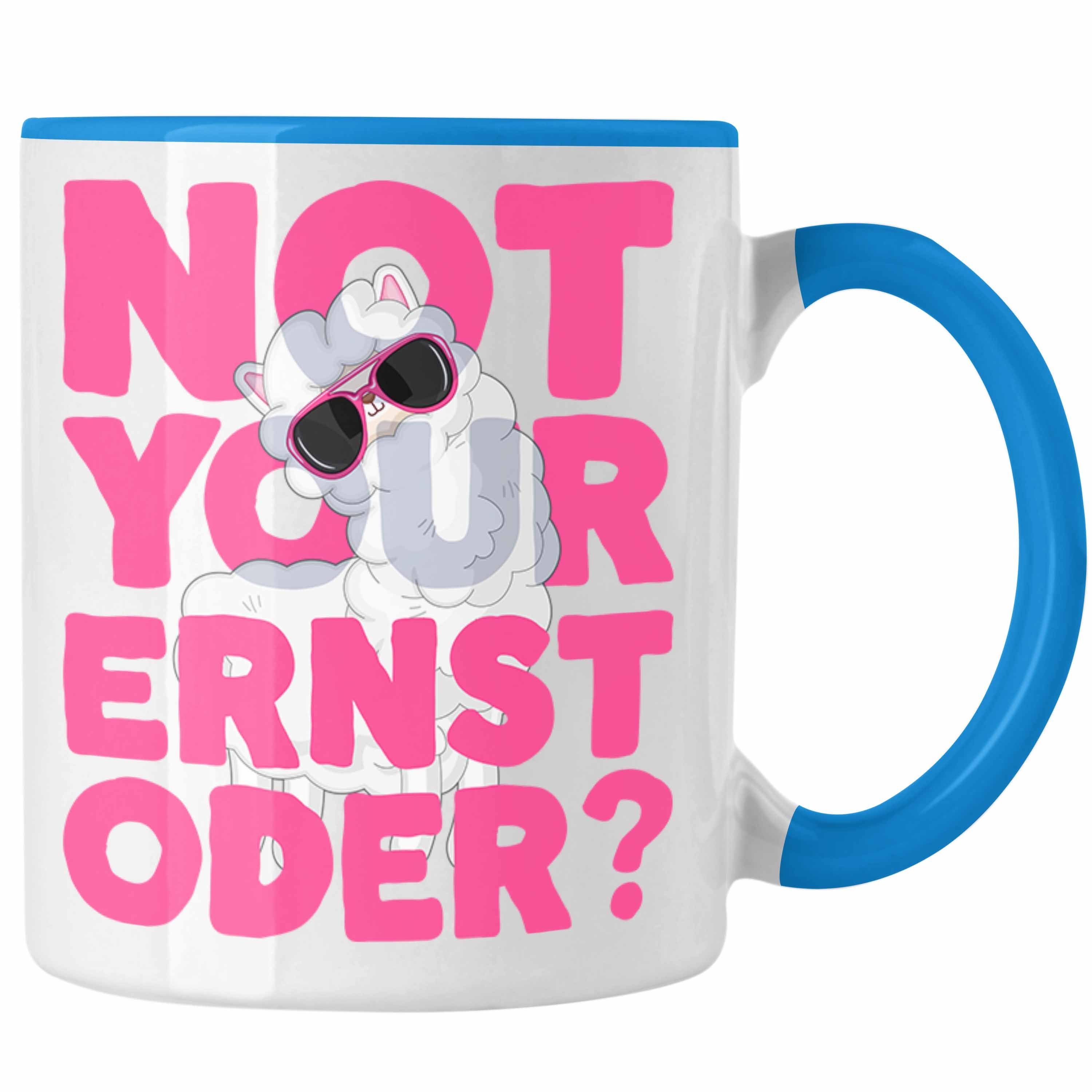 Trendation Tasse für Llama Your Oder Kaffeetasse Frauen mit Not Spruch Pink Ernst Blau Tasse