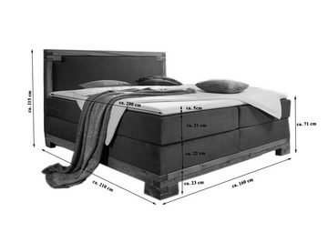 Junado® Boxspringbett Barrington, Boxspringbett, Stoff- und Kunstlederbezug braun, Balkenoptik