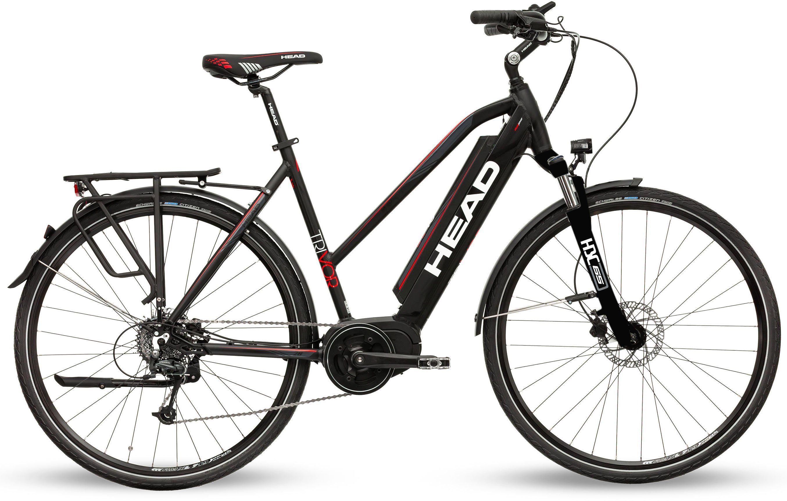 Head E-Bike Trivor, 9 Gang S-Ride RDM300 Schaltwerk, Kettenschaltung, Mittelmotor, 576 Wh Akku, Pedelec, Elektrofahrrad für Damen, Trekkingrad