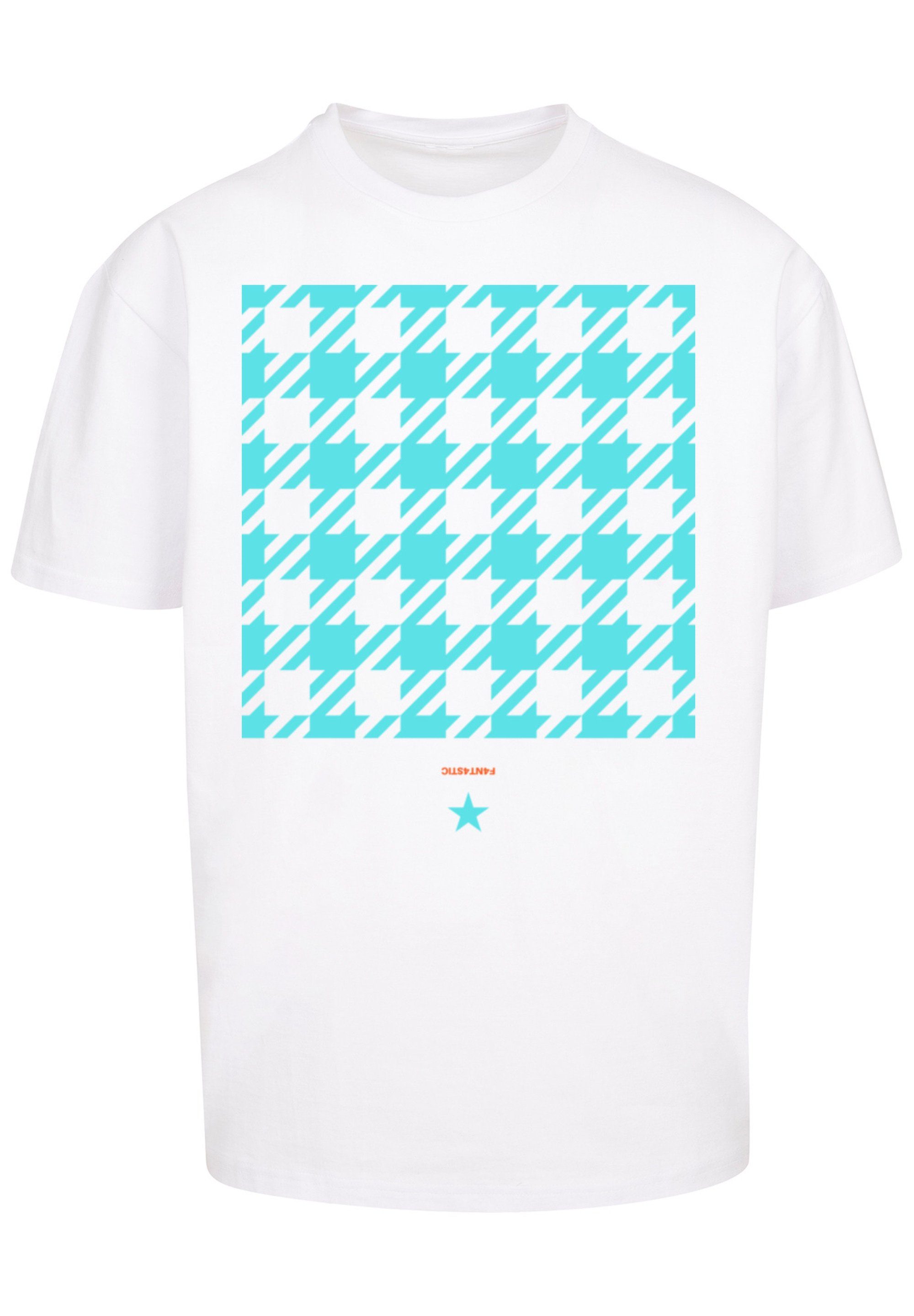T-Shirt F4NT4STIC Print Hahnentritt blau Karo weiß