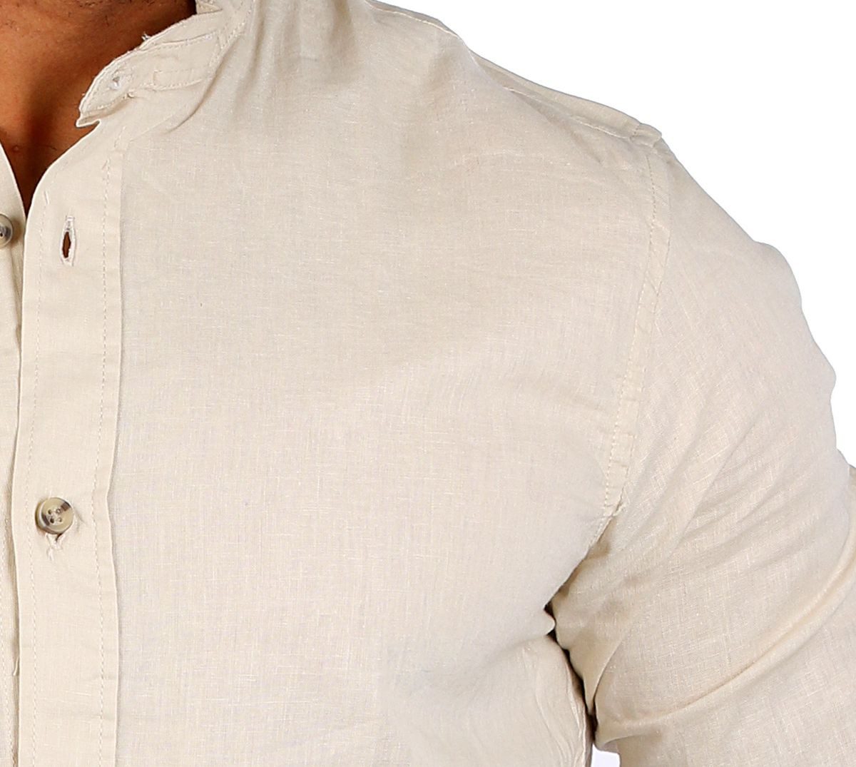CARISMA Langarmhemd Herren Leinen Baumwoll Mix Hemd 8389 Regular Langarm Stehkragen Uni – Bild 4 von 5