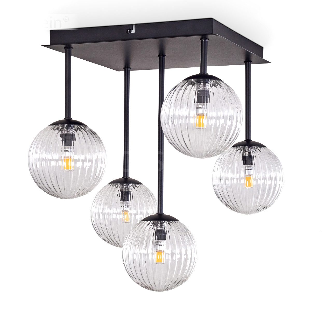 hofstein Deckenleuchte Deckenlampe aus Metall/Glas in Schwarz/Klar in Riffe günstig online kaufen
