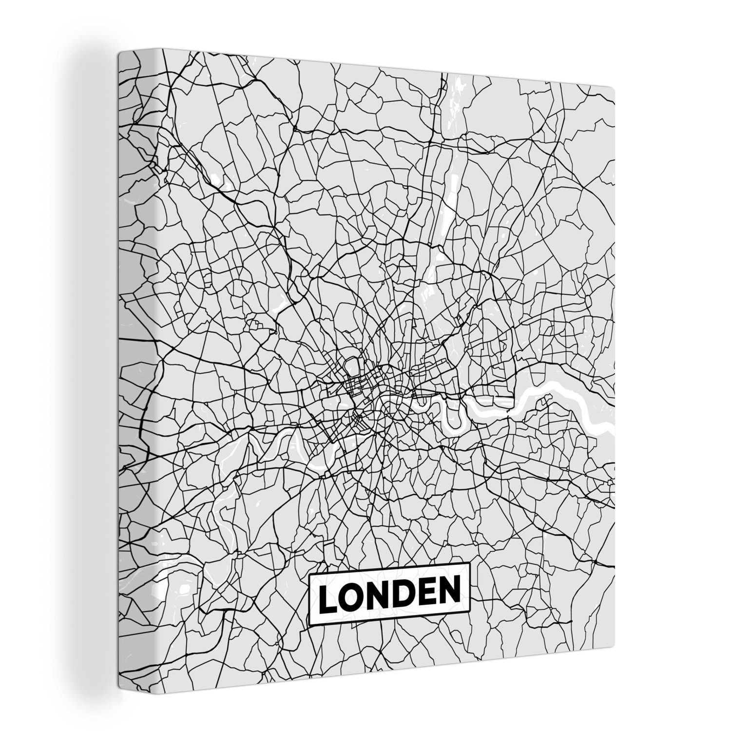 OneMillionCanvasses® Leinwandbild London - Stadtplan - Schwarz und Weiß - Karte, (1 St), Leinwand Bilder für Wohnzimmer Schlafzimmer