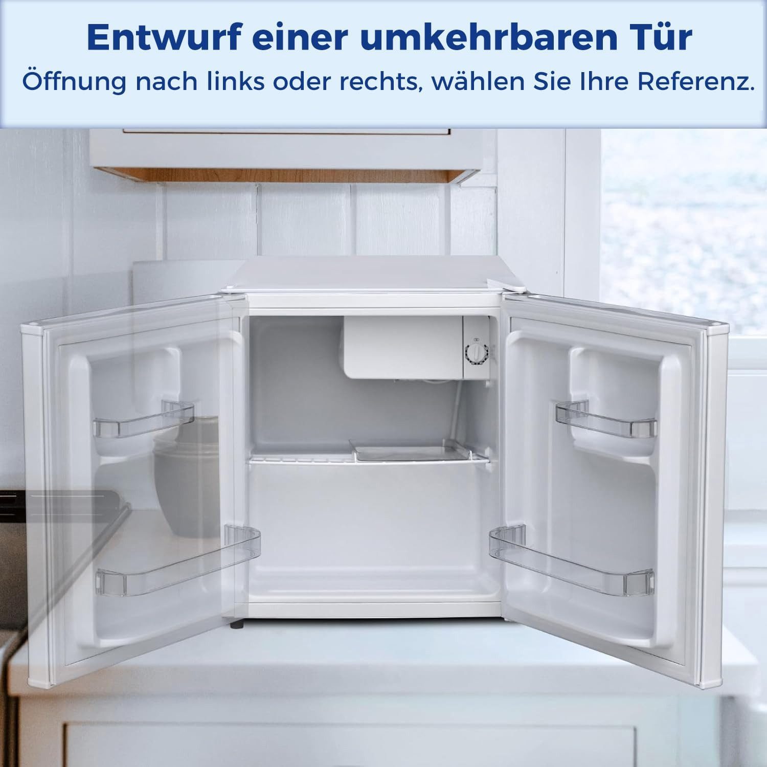 Smad Table Top Kühlschrank DSF-48D6E-1, 45 cm breit, 6-stufigem Thermostat Kühlfach, 39 dB, für Schlafzimmer/Büro