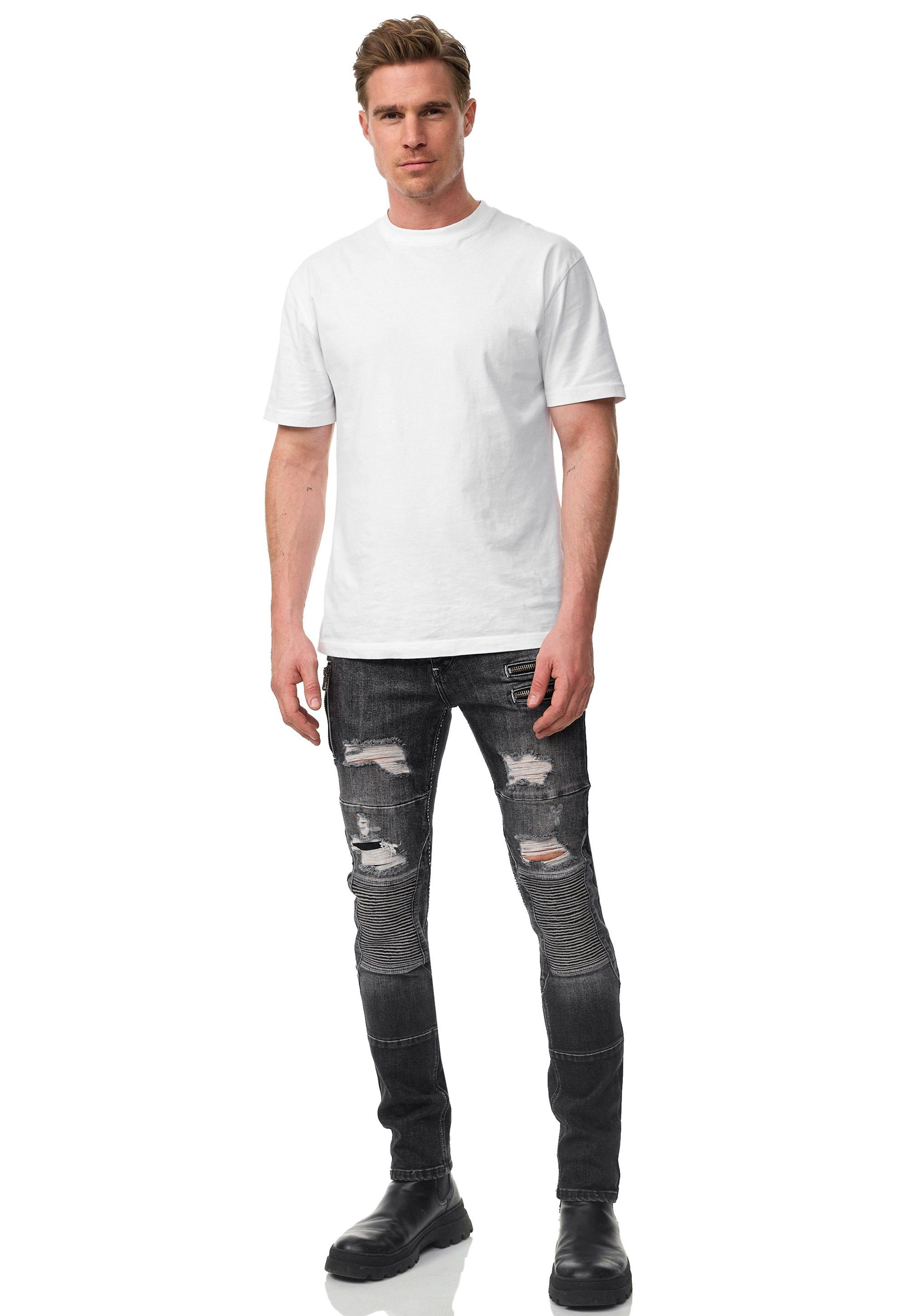 dunkelgrau Used-Look MISATO modischen Rusty im Neal Slim-fit-Jeans