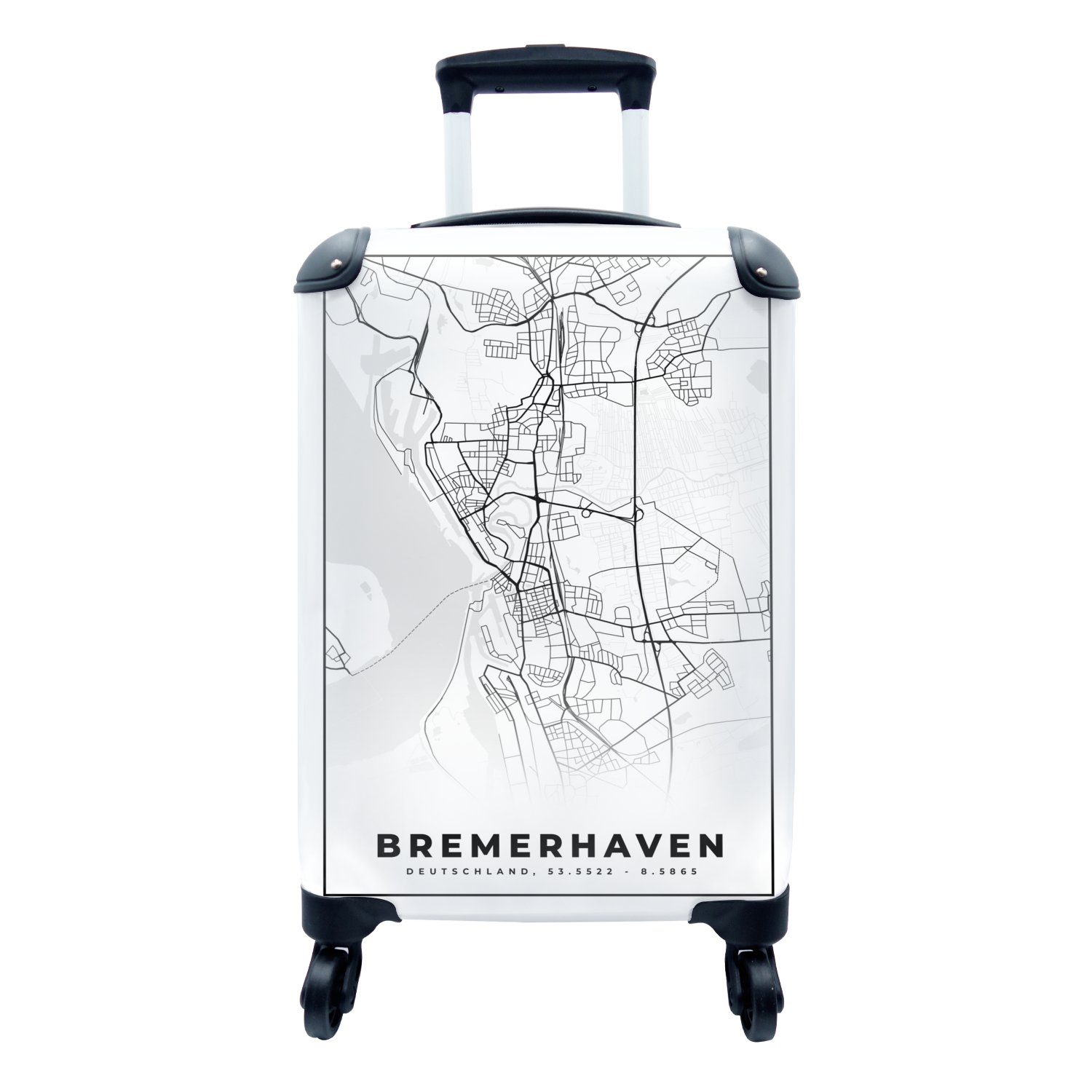 MuchoWow Handgepäckkoffer Bremerhaven - Karte - Stadtplan, 4 Rollen, Reisetasche mit rollen, Handgepäck für Ferien, Trolley, Reisekoffer