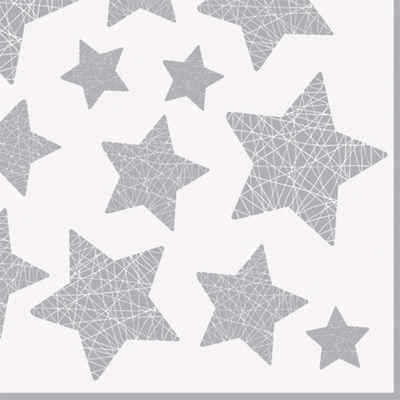 ti-flair Papierserviette, Servietten Papier 33x33cm mit Sternen Motiv 20 Stück Weiß / Silber