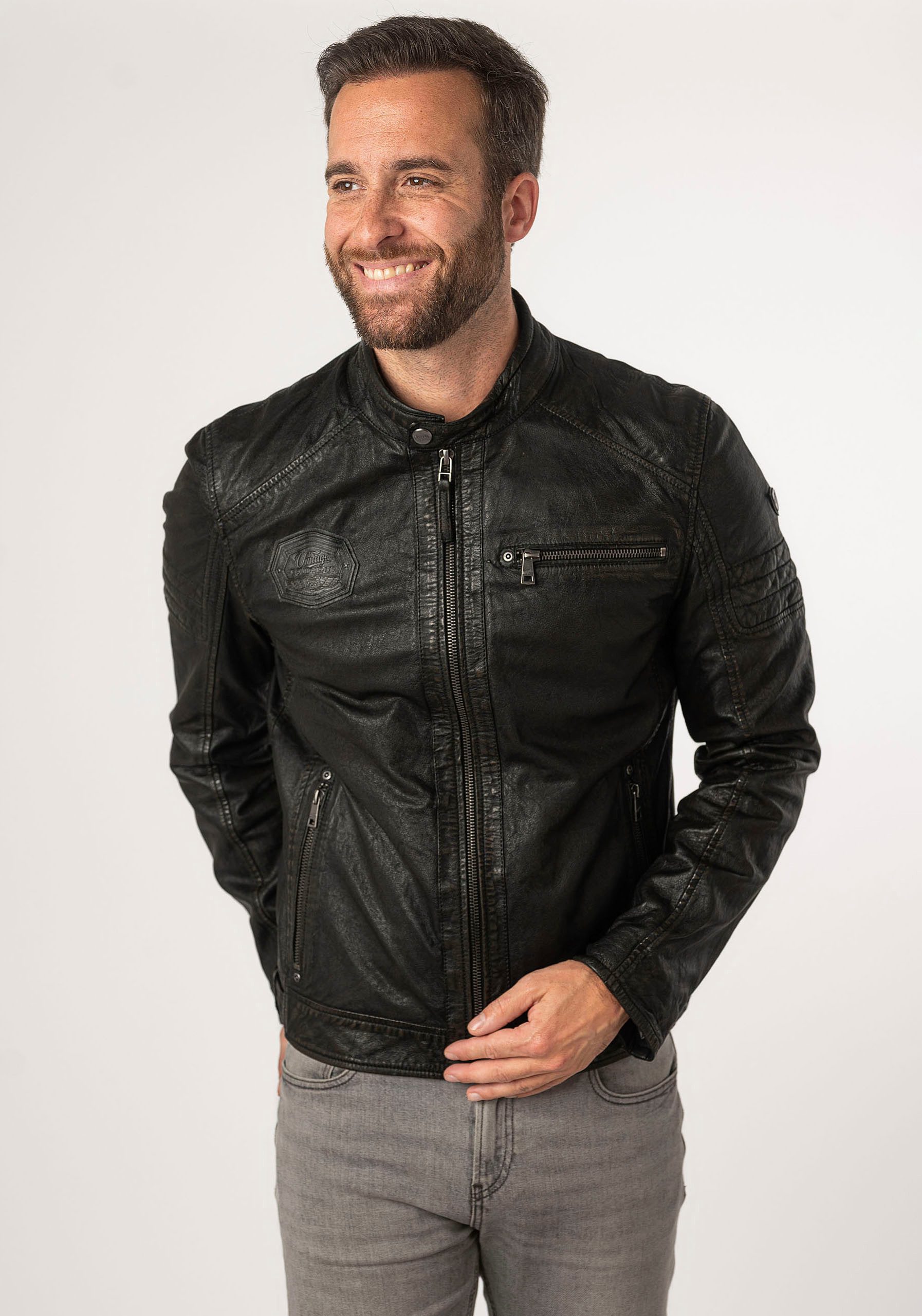 Mauritius Lederjacke MMJenno mit Jerseykapuze, Reißverschluss, Ziernähte günstig online kaufen