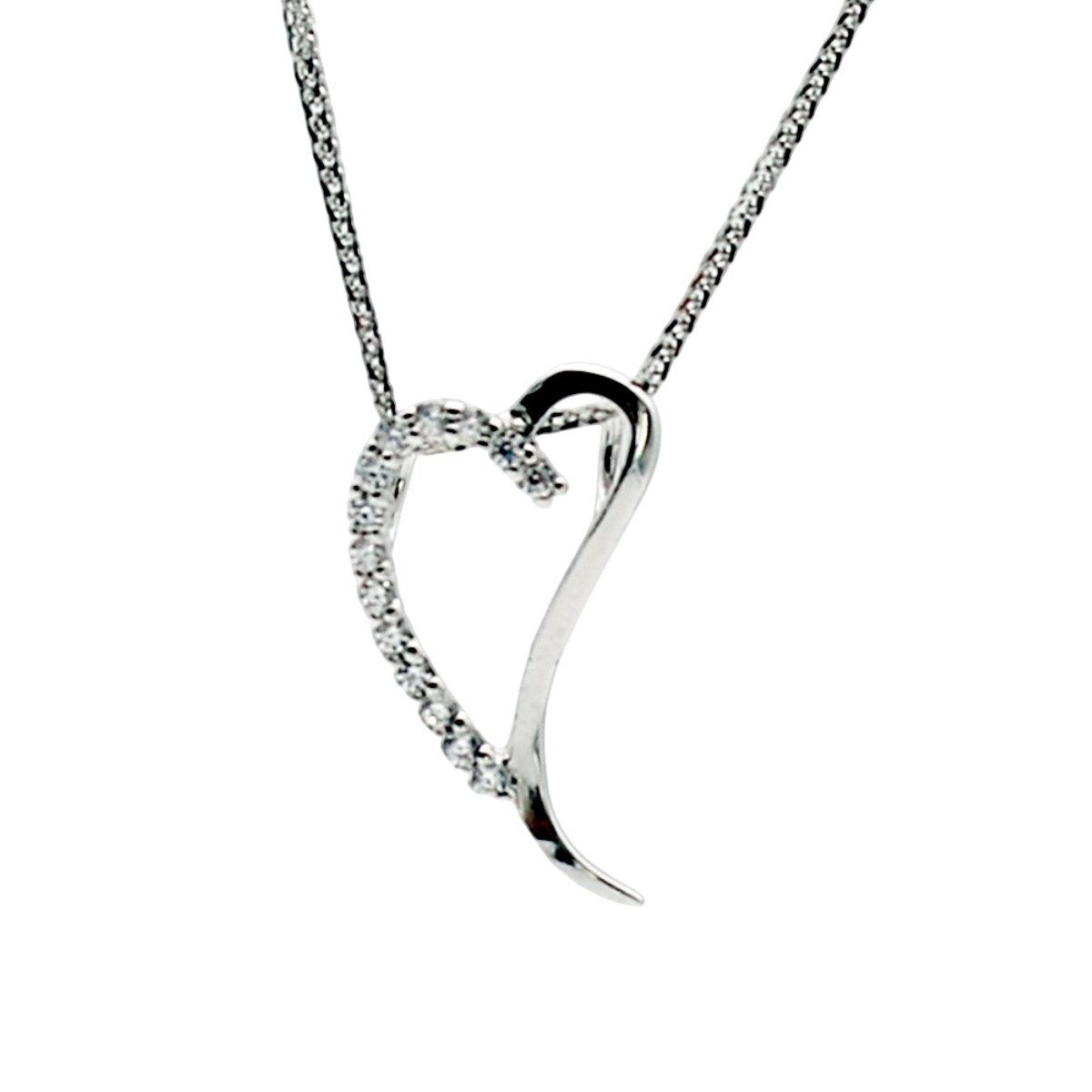 ELLAWIL Silberkette Kette mit Herz Anhänger Halskette Schmuck Herzkette Glitzerstein (GESCHENKIDEE, Sterling Silber 925, Kettenlänge 50 cm), inklusive Geschenkschachtel